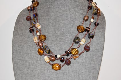 Large Unusual Vintage Murano Gold Wedding Cake Glass Bead Necklace 23"