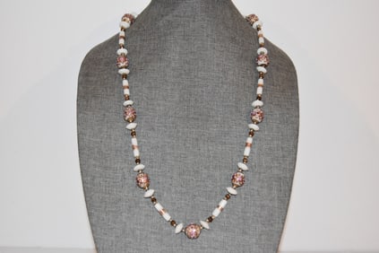 Vintage Murano Wedding Cake Venetian Glass Bead Necklace 28?? White