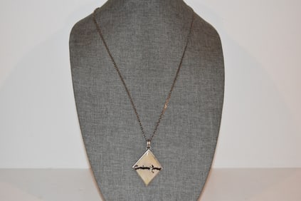 Vintage Sterling Silver Italy large Pendant Necklace 29"