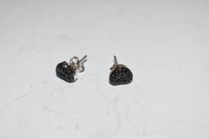 Vintage Sterling Silver CZ Heart-Shaped Post Pierced Earrings FZN