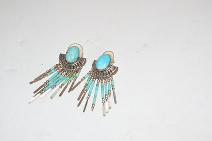 Vintage Sterling Silver navajo Turquoise Earrings missing one end