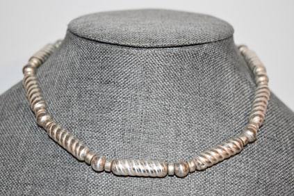 Vintage Sterling Silver beaded Necklace 35 grams 16"