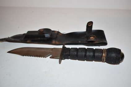 Vintage Taiwan Survival Knife and case with stone sharper