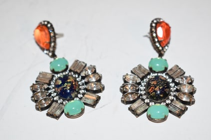 Loren Hope rhinestone Statement colorful Earrings pierced