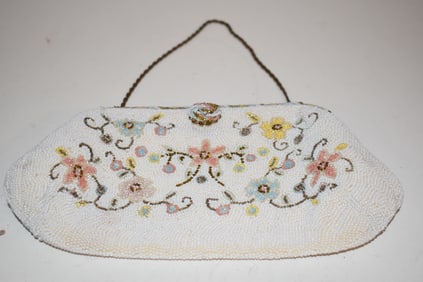 VTG Jorelle Bags Made France Floral Alabaster Crystal Beaded Evening Purse Bag