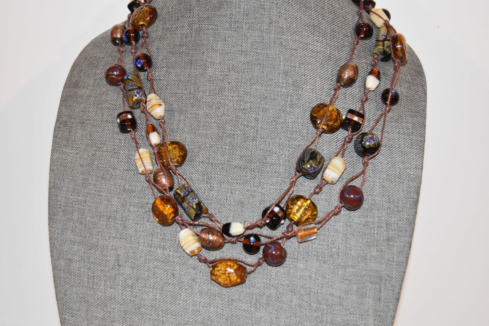 Large Unusual Vintage Murano Gold Wedding Cake Glass Bead Necklace 23" (1 of 5)