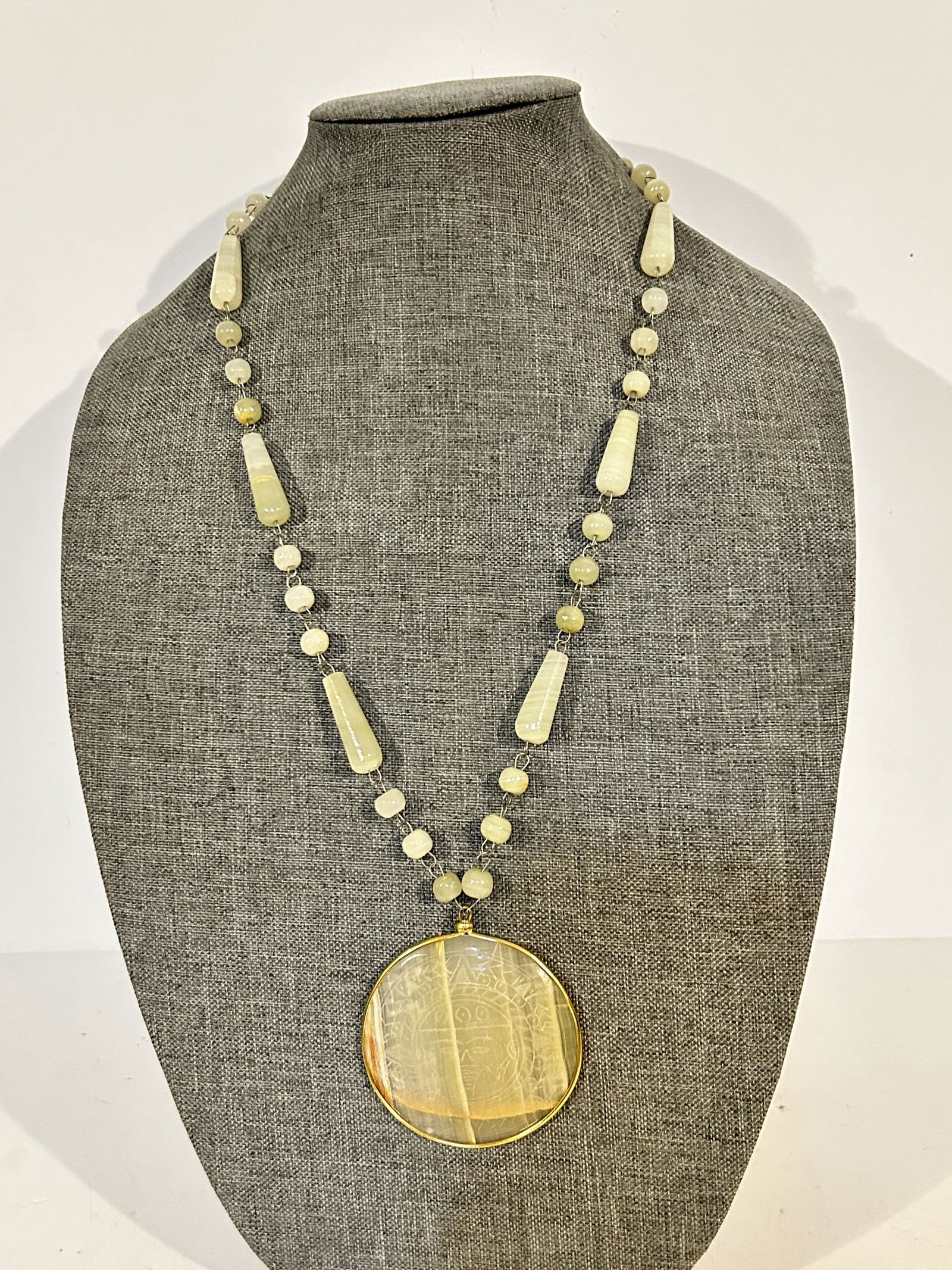 Vintage Old glass aztec Beaded pendant Necklace 26" (1 of 5)