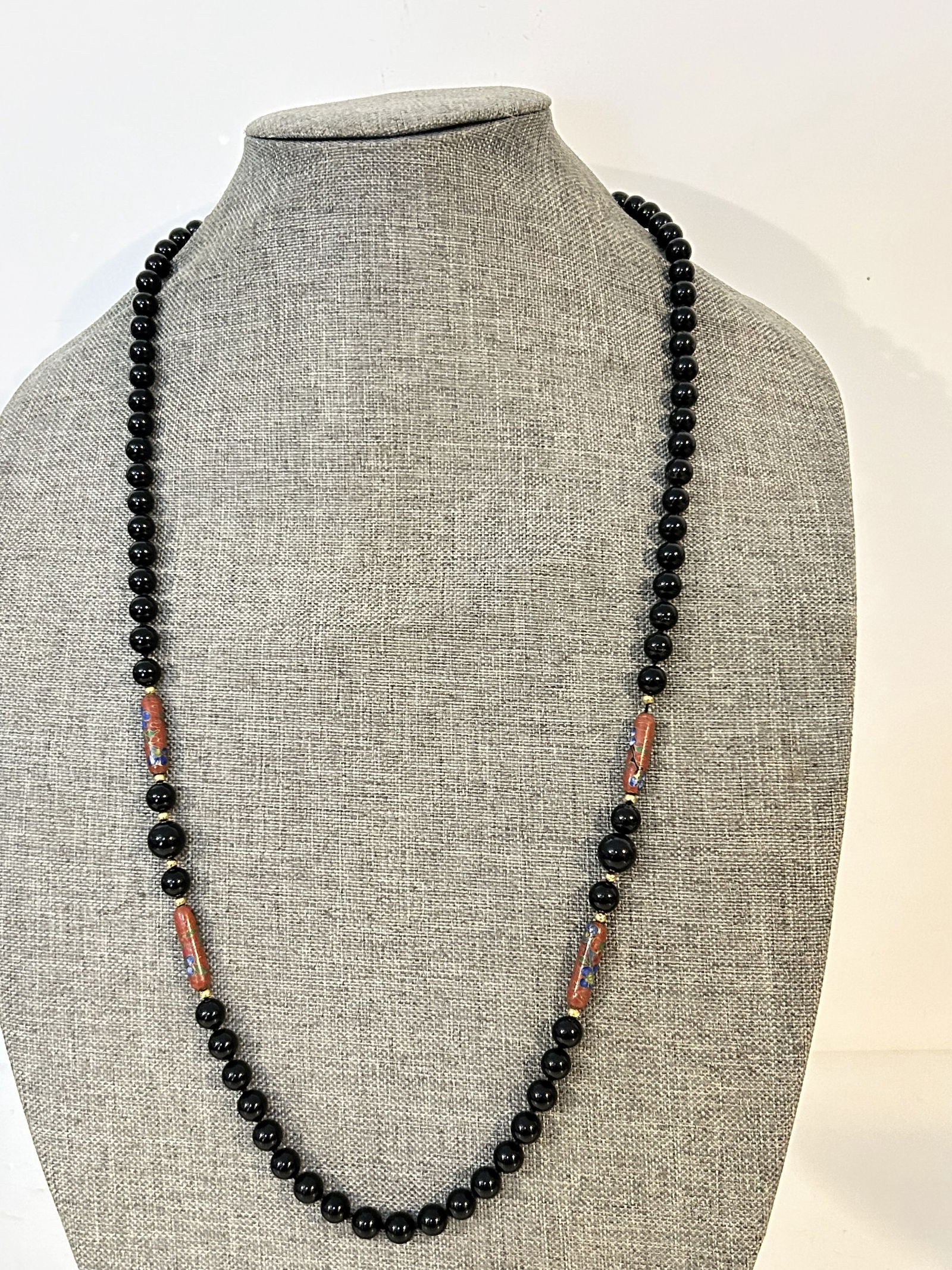 Vintage Black Onyx Glass & Cloisonne Beads Necklace (1 of 4)