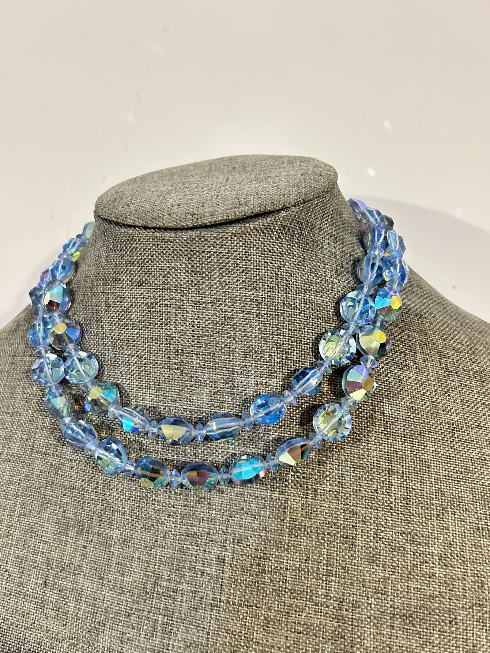 Vintage Old blue crystal heavy Beaded Necklace 14" (1 of 4)