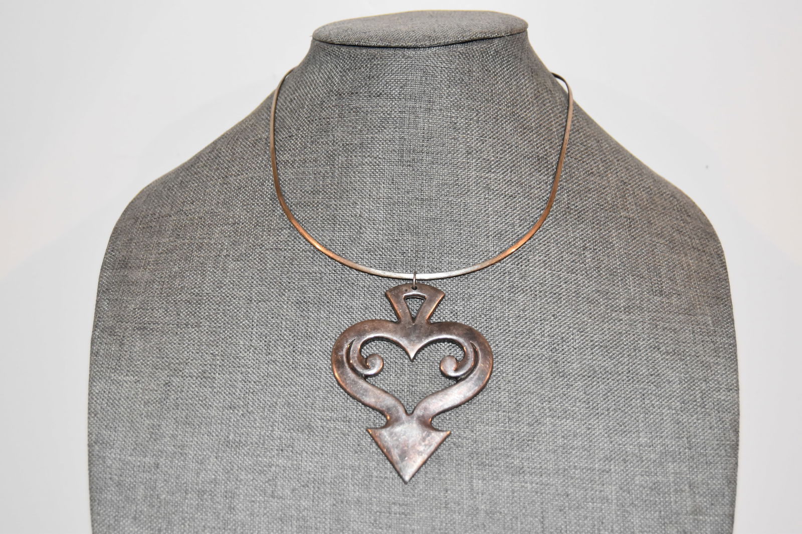 Vintage Sterling Silver modernist choker Necklace Pendant 11" (1 of 4)