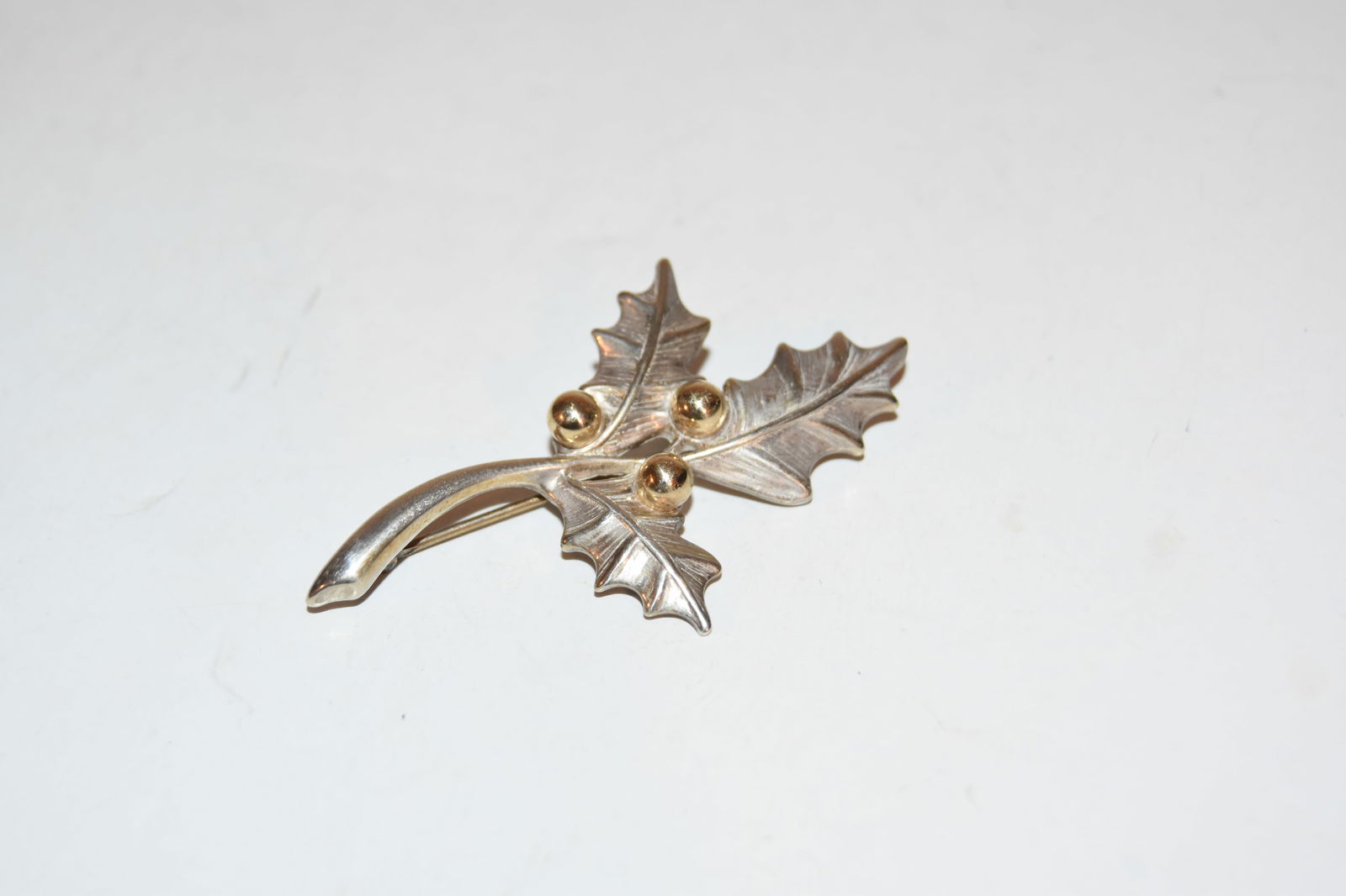 Vintage Sterling Silver & gold leaf Brooch 2 3/8" (1 of 3)