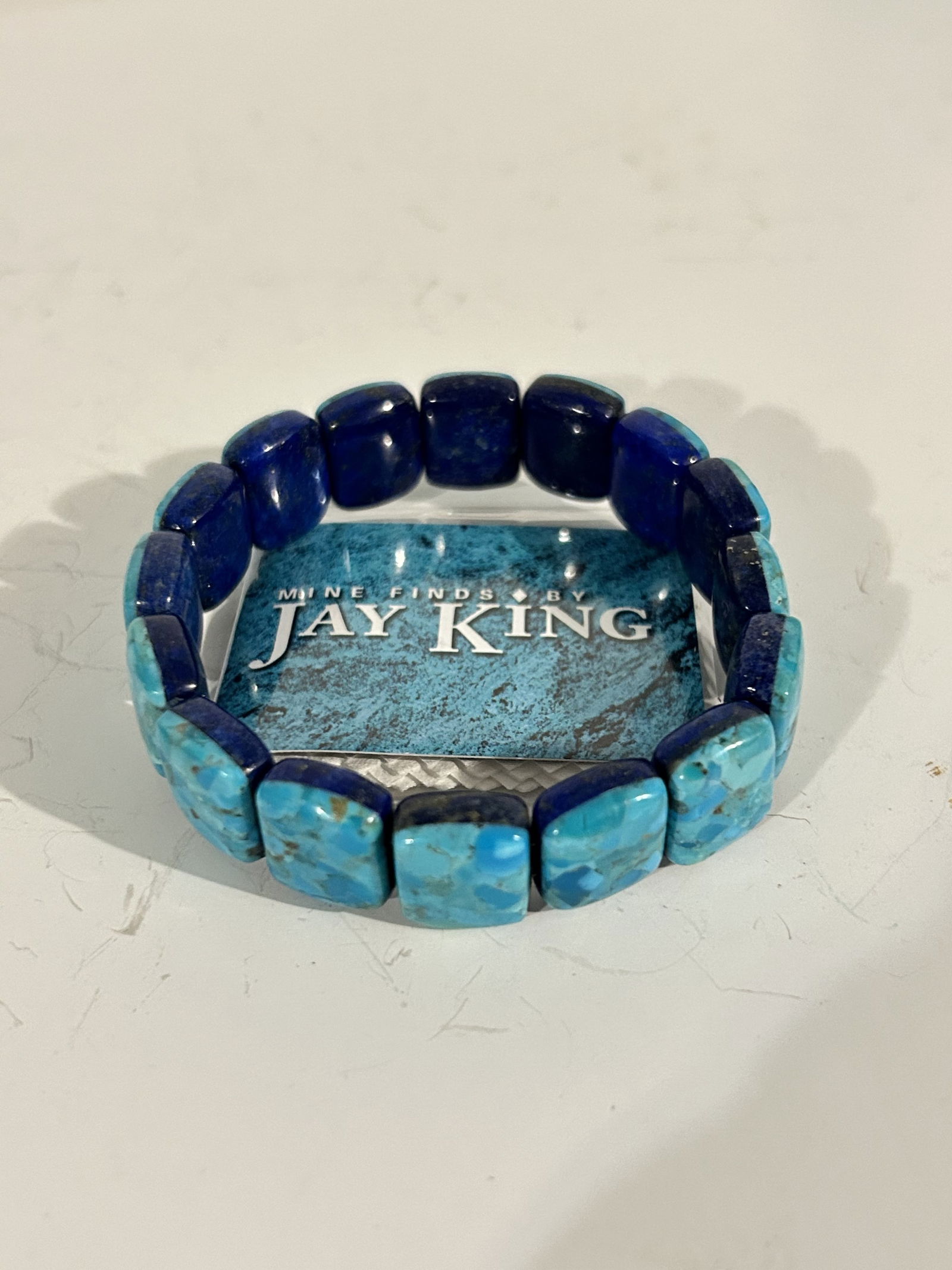 Jay King Mine Finds DRT Turquoise & Lapis Lazuli Reversible Stretch Bracelet (1 of 4)