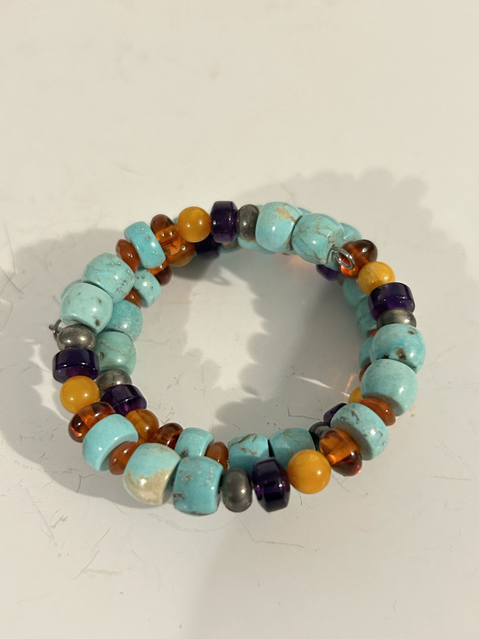 JAY King 925 Multi Semi Preciouse Beaded Memory Wire BRACELET New (1 of 4)