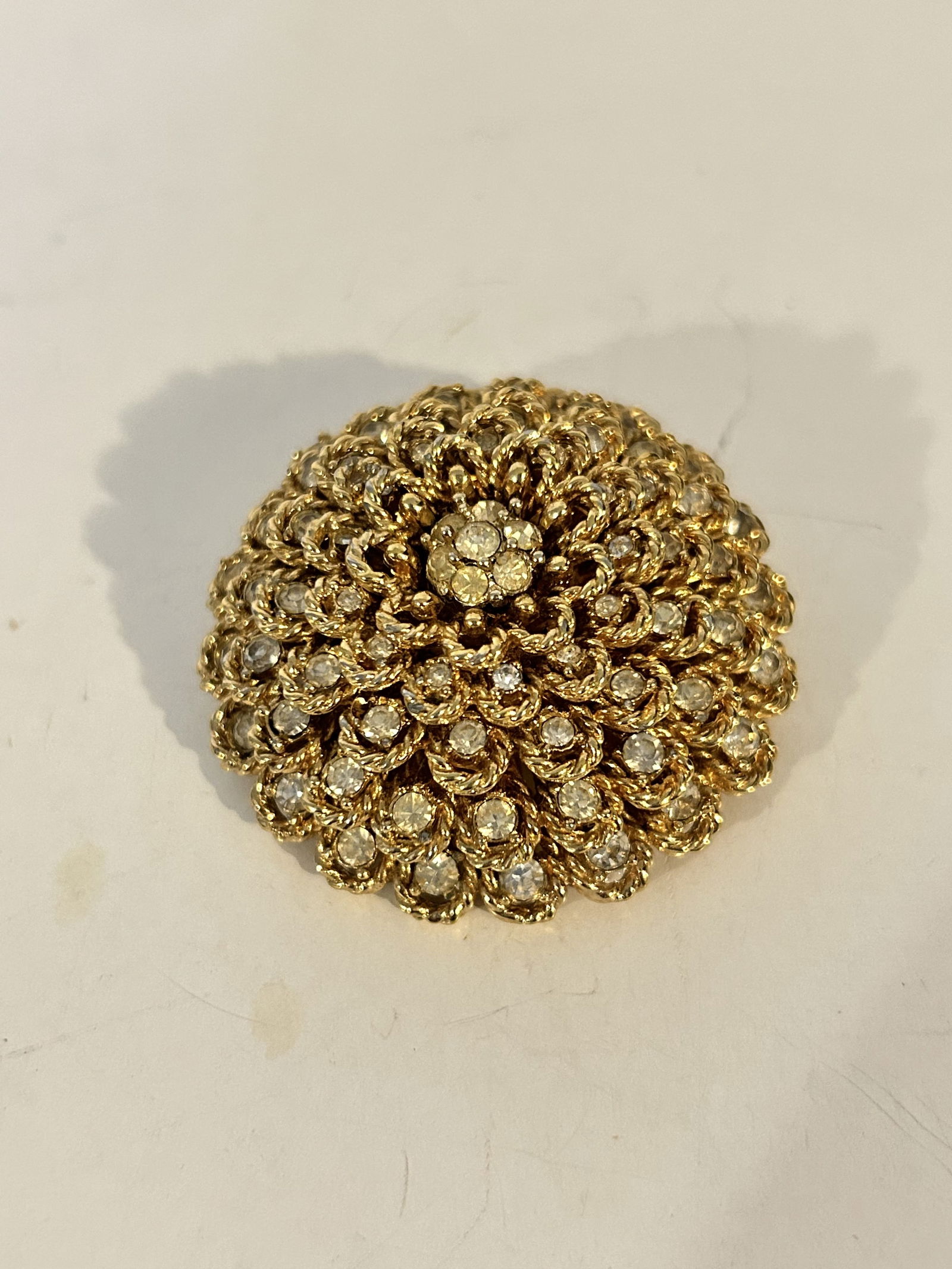 Vintage Signed & Numbered BOUCHER Rhinestone Round Domed Brooch Pin LARGE (1 of 4)