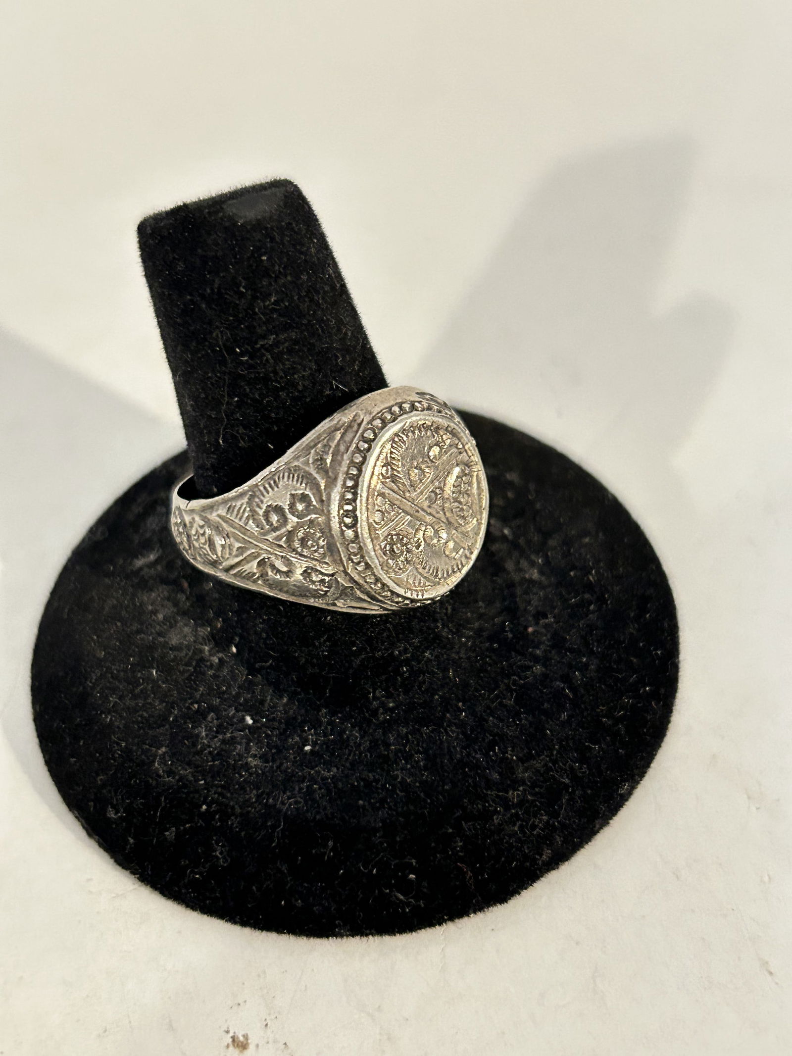 Antique Rare Pre Georgian 900 Silver carved Occult Ring sz 11 (1 of 6)
