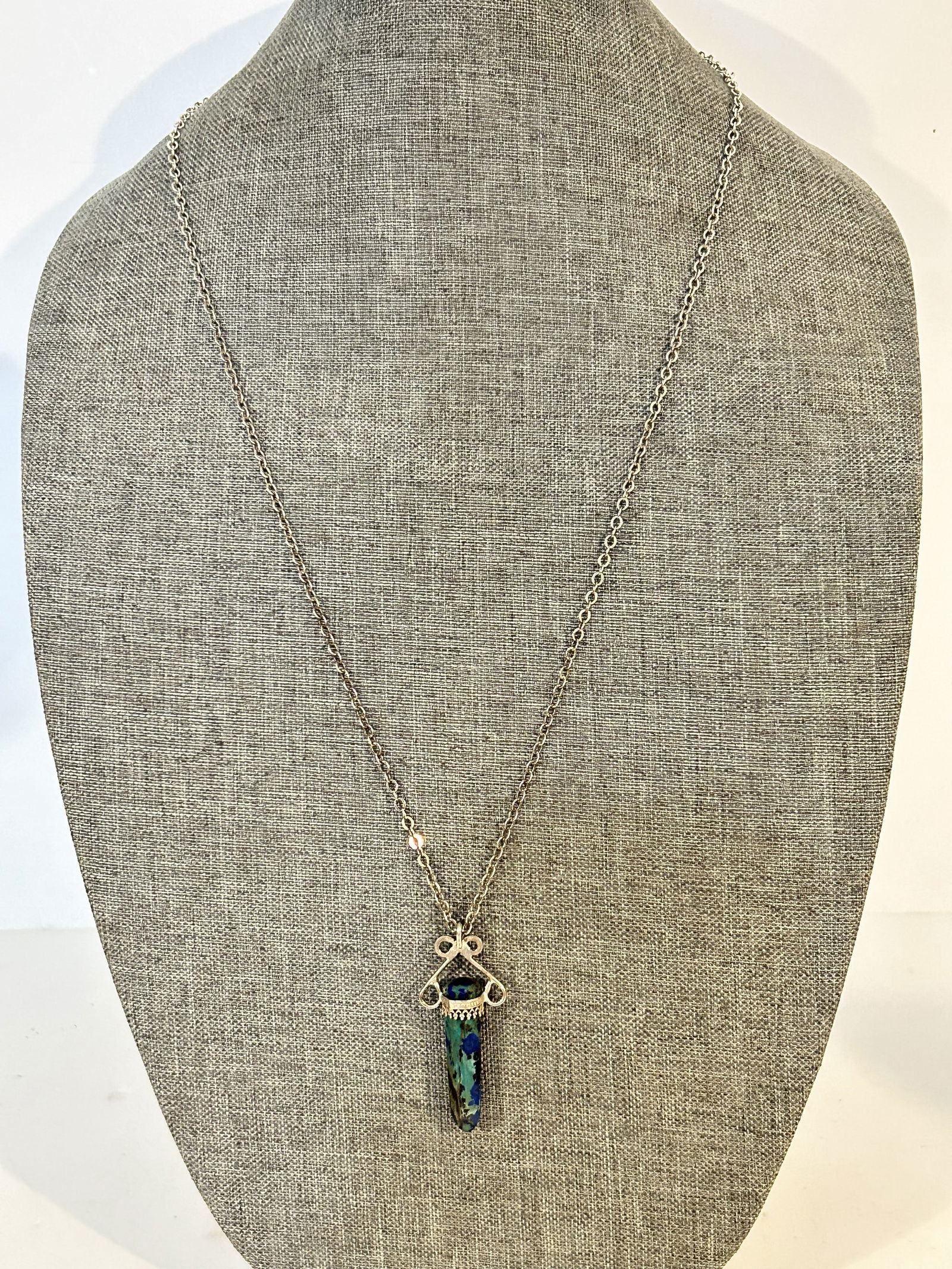 Vintage Sterling Silver Malachite pendant Necklace sz 29" (1 of 5)