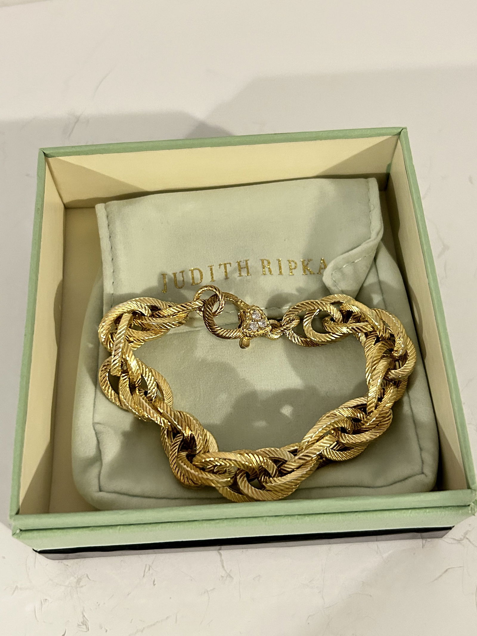 Judith Ripka Double Oval Link sterling Bracelet, 18k Clad 8" in box (1 of 6)