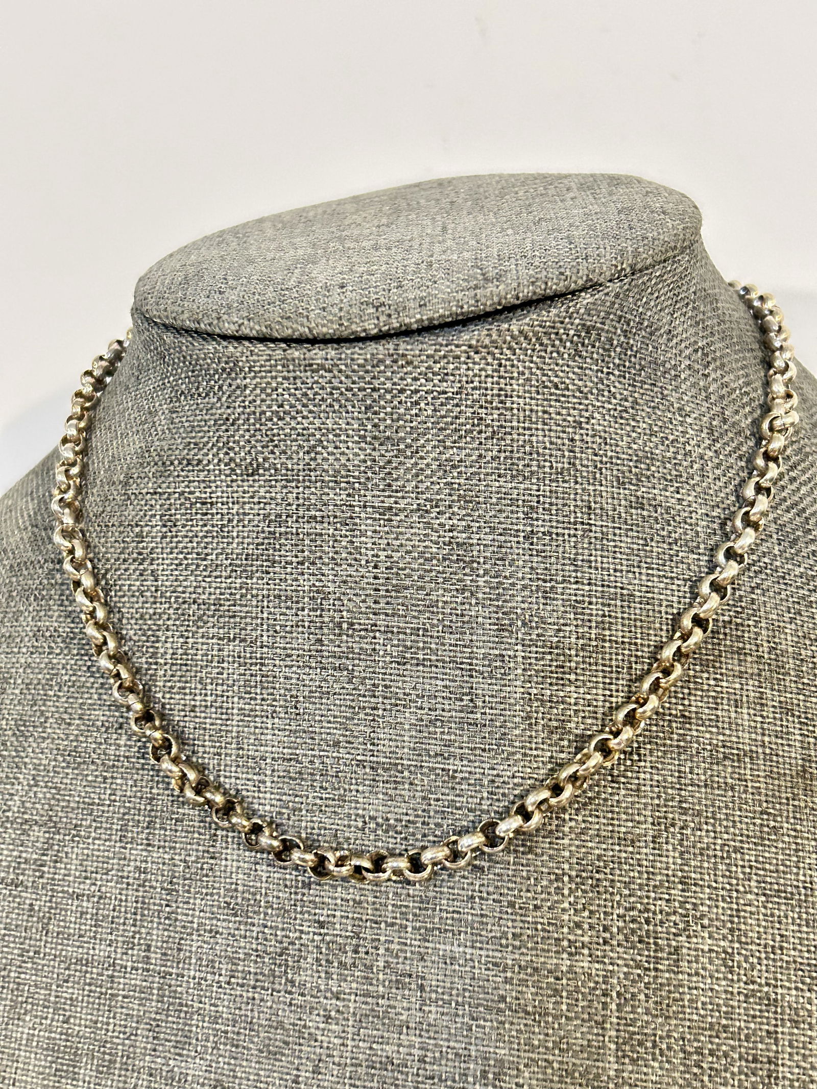 Vtg Sterling 925 round Link Rolo Chain Necklace Italy 15" (1 of 4)