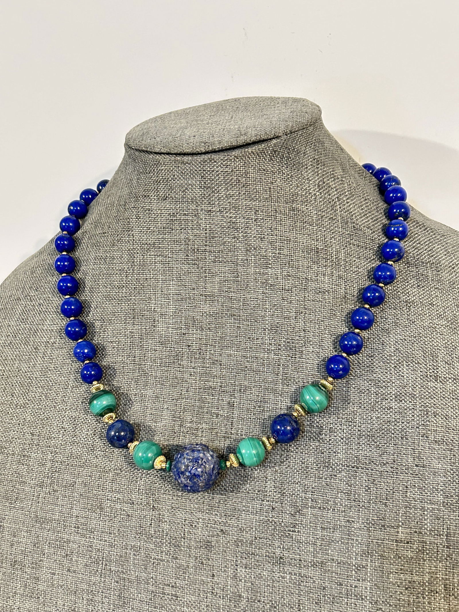 Vintage blue lapis Malachite beaded Necklace 19" (1 of 5)