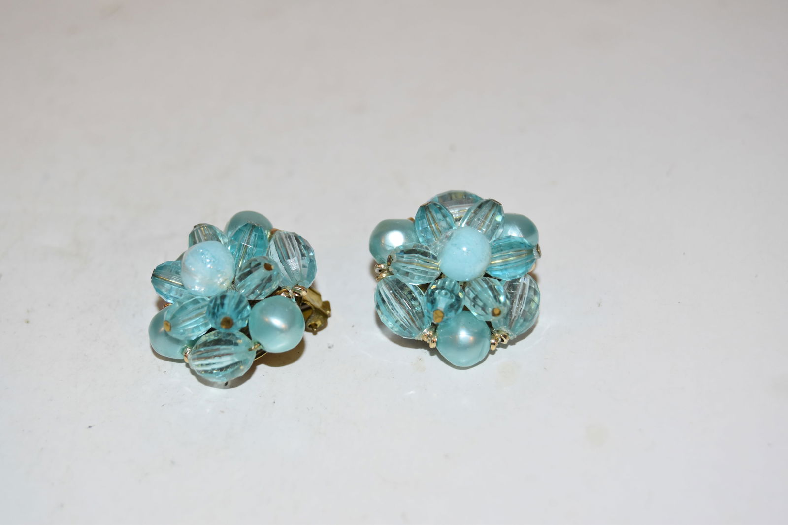 Vintage blue beaded W. Germany clip Earrings (1 of 3)