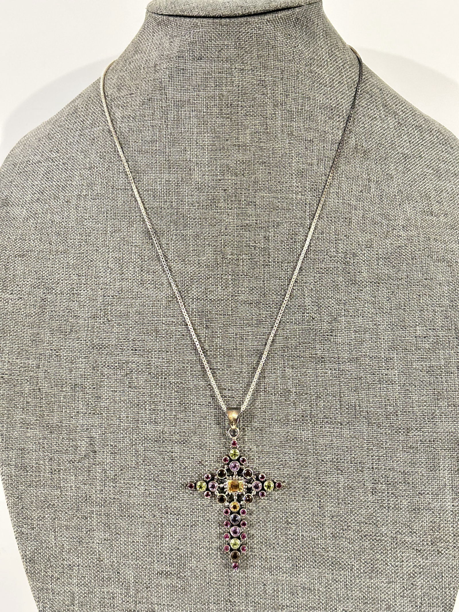 Nicky Butler Sterling Pearl Amethyst Peridot Garnet Cross Pendant Chain Necklace 24" new in box (1 of 8)
