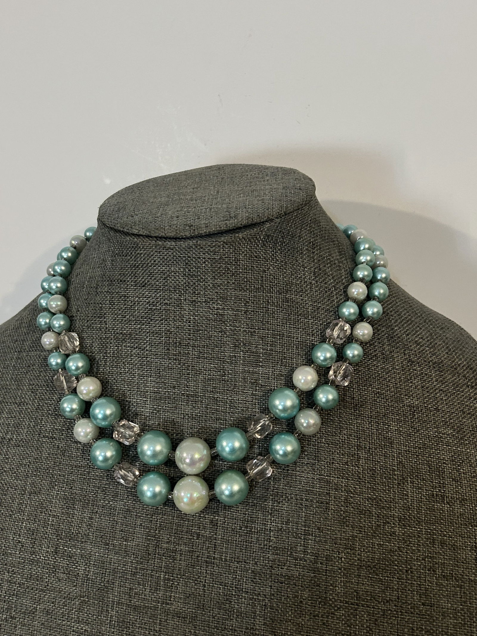 Vintage blue Japan 2 strand Beaded Necklace: Vintage blue Japan 2 strand Beaded Necklace Please view all photos as they are part of the description and condition of this Item, Feel free to contact me with questions or picture requests! Used Item