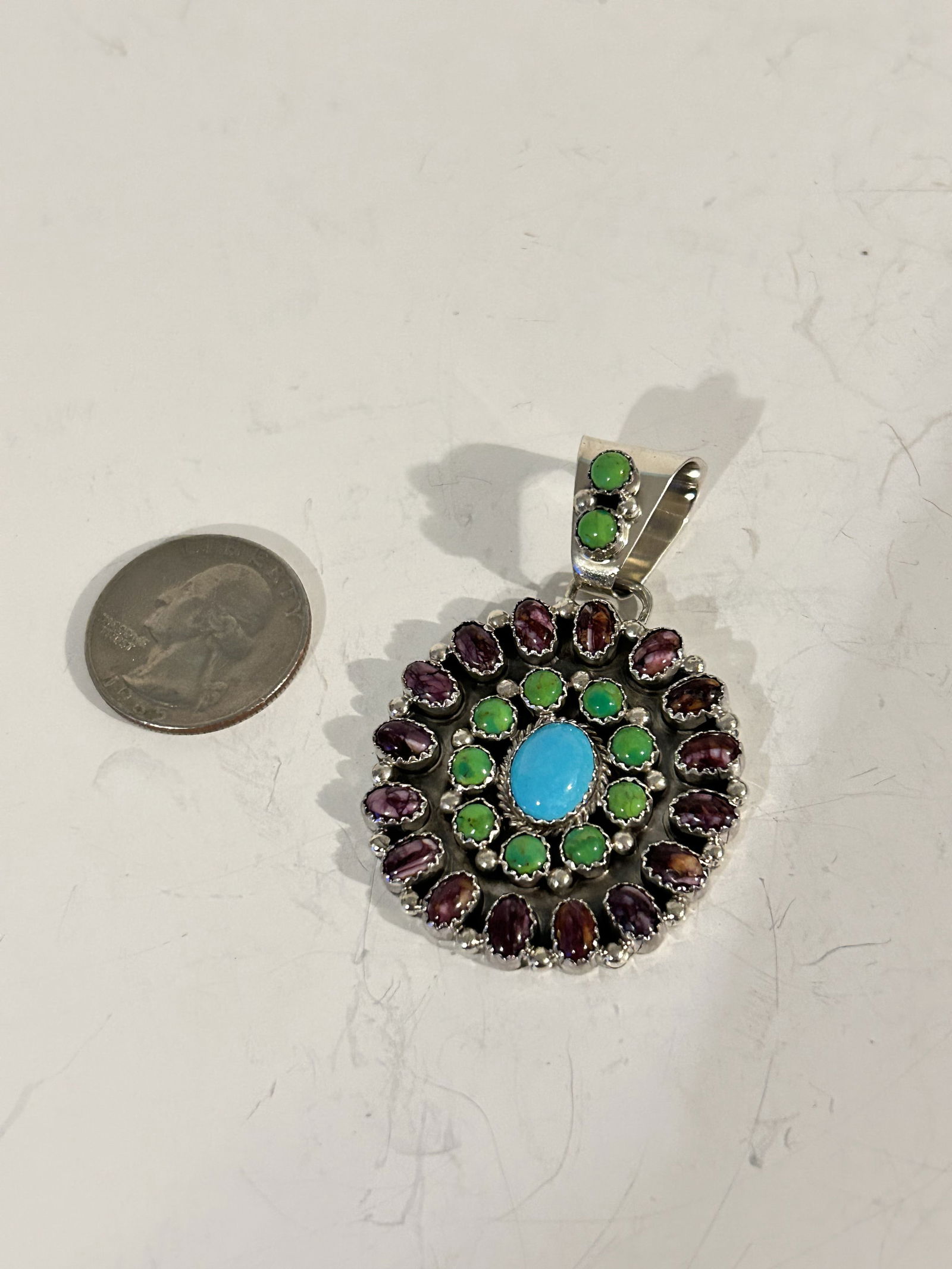 Vintage Running Bear Sterling Silver Turquoise gemstone Pendant 2 1/4" (1 of 4)