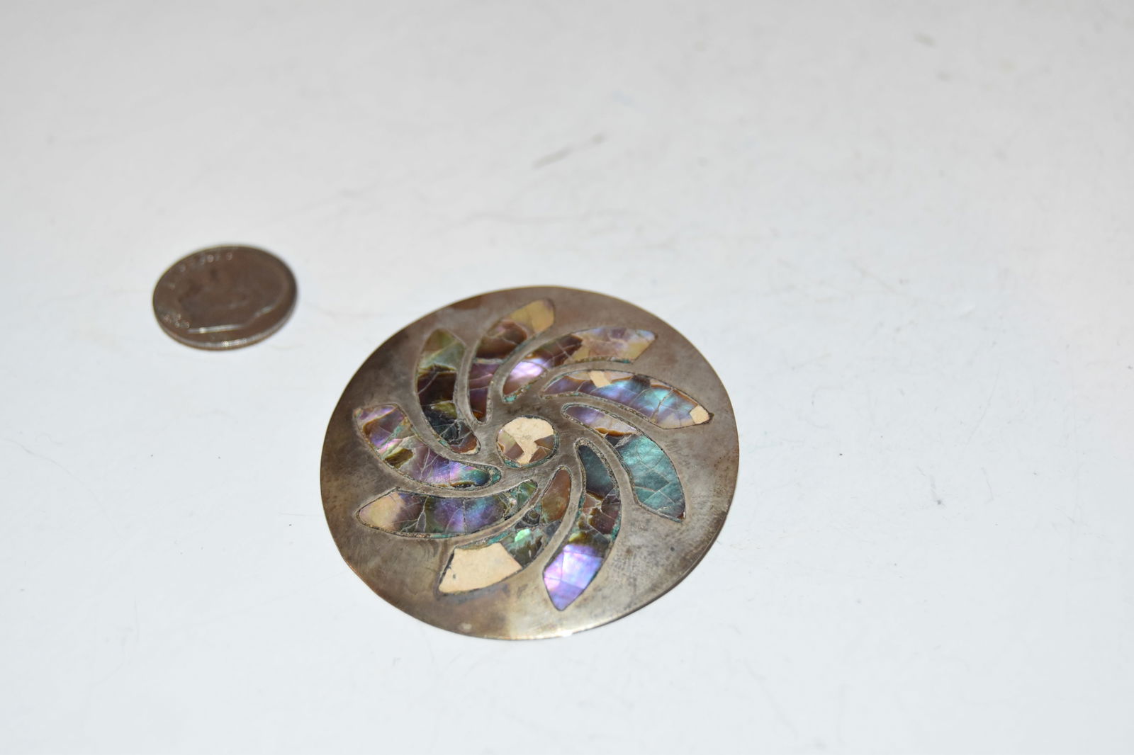 Vintage Taxco Mexico Sterling Silver .925 Abalone Inlay Brooch missing pieces (1 of 4)