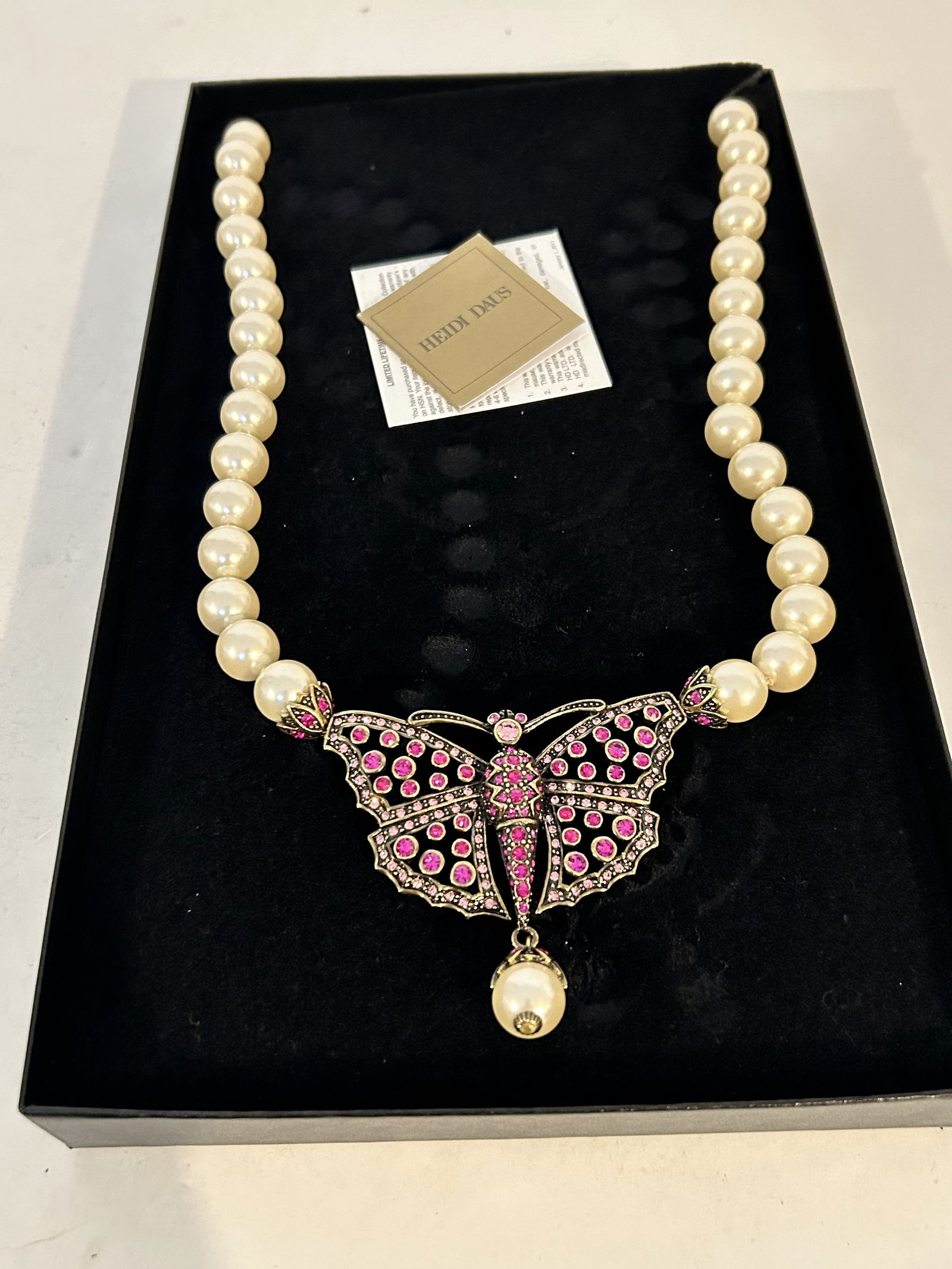 HEIDI DAUS Faux Pearl Pink Swarovski Crystal Butterfly Pendant Necklace (1 of 7)