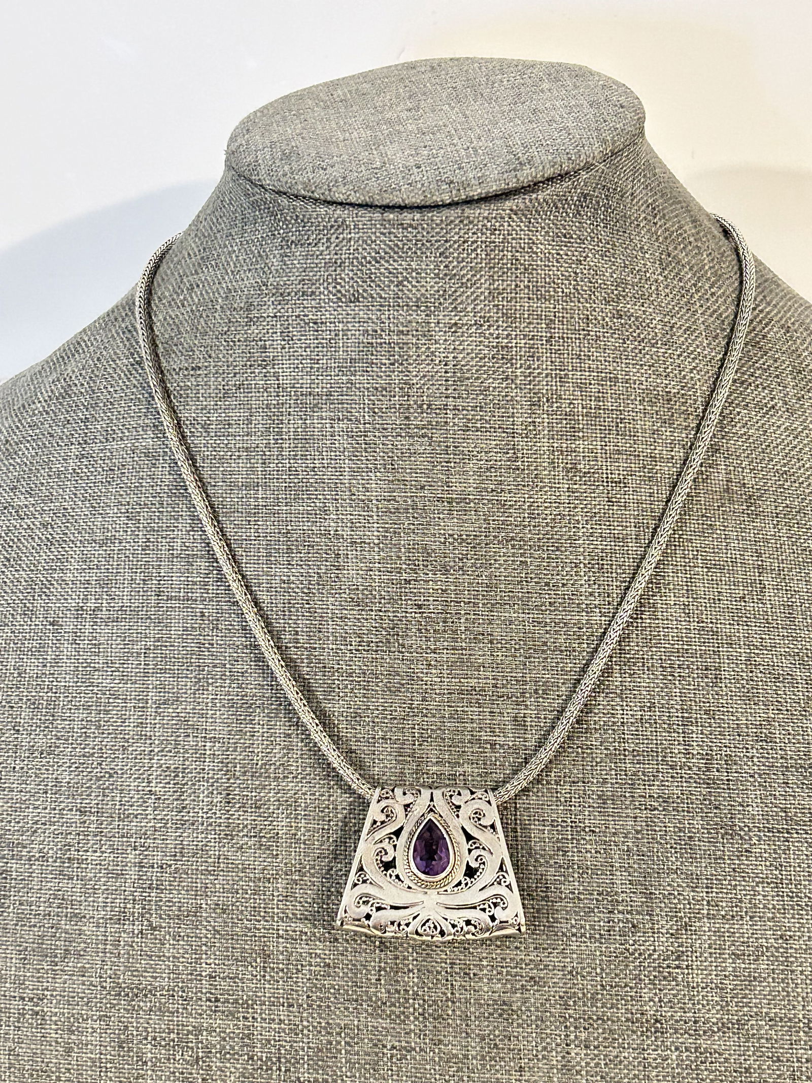 Judith Ripka Amethyst 18k Yellow Sterling Gold Heart Woven Necklace PENDANT 18" (1 of 5)