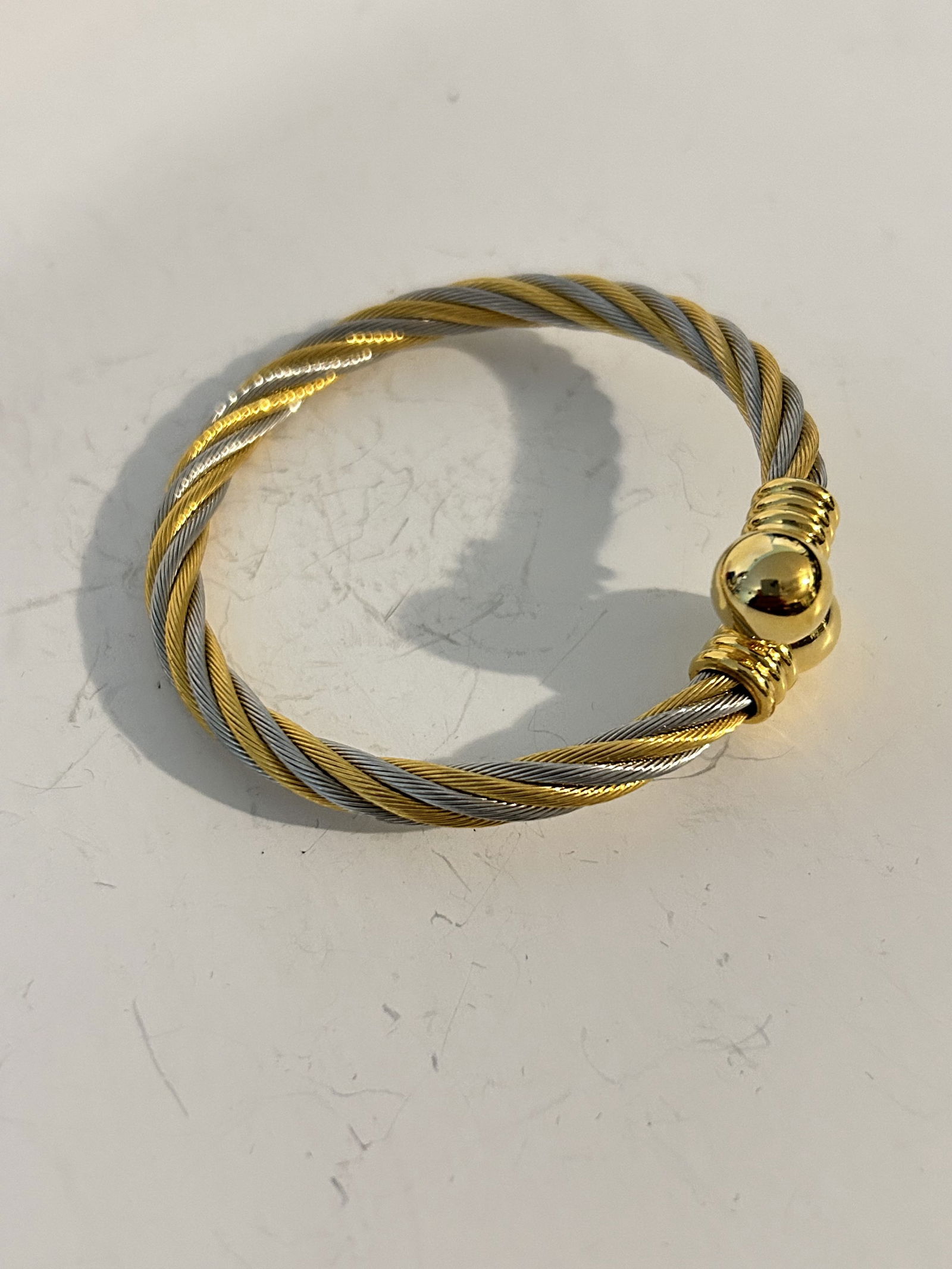 Vintage 2-Tone Silver & Gold Twisted Cable Simple Design Cuff Bracelet 8" (1 of 4)