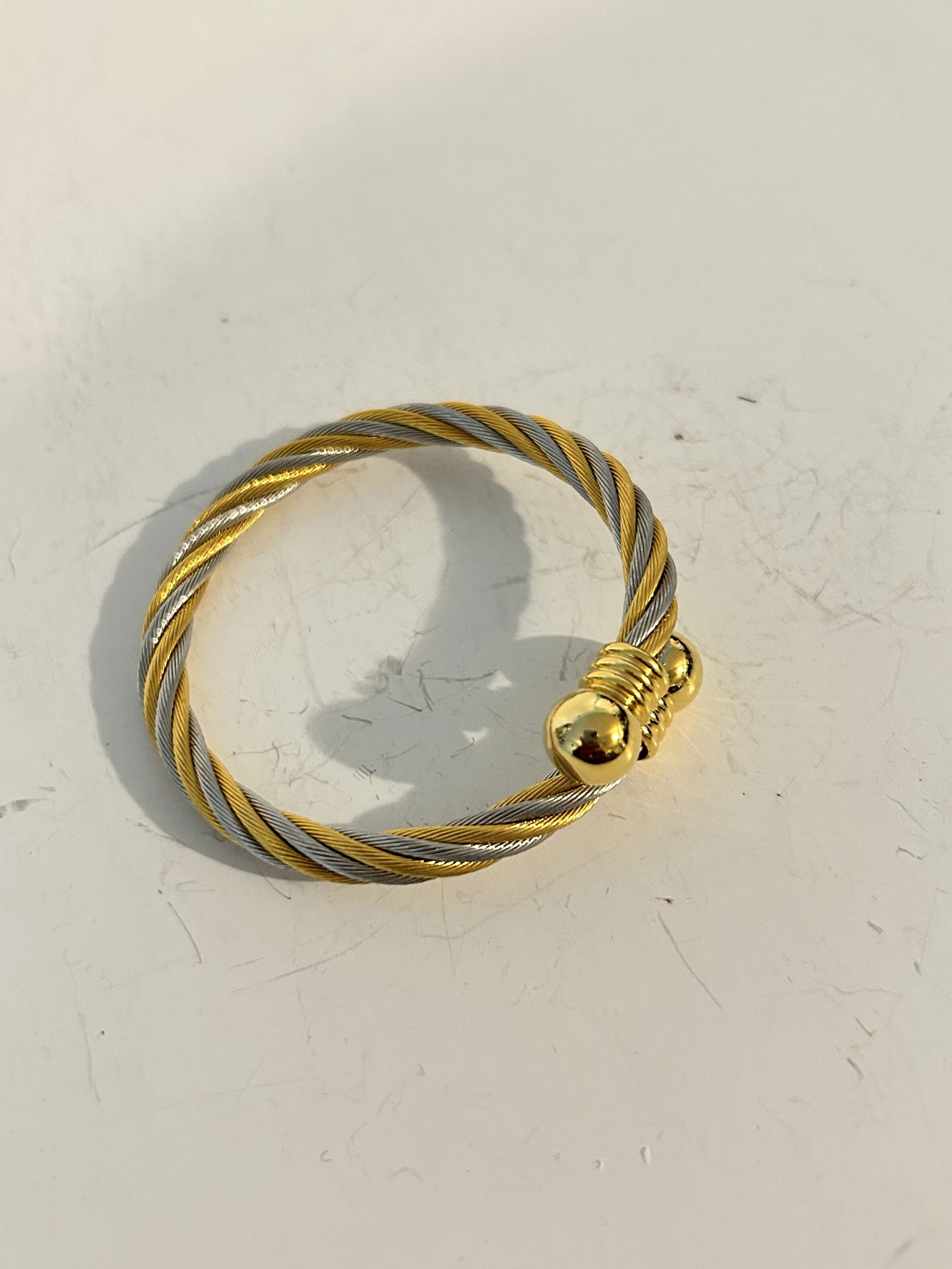 Vintage 2-Tone Silver & Gold Twisted Cable Simple Design Cuff Bracelet 8" (1 of 4)