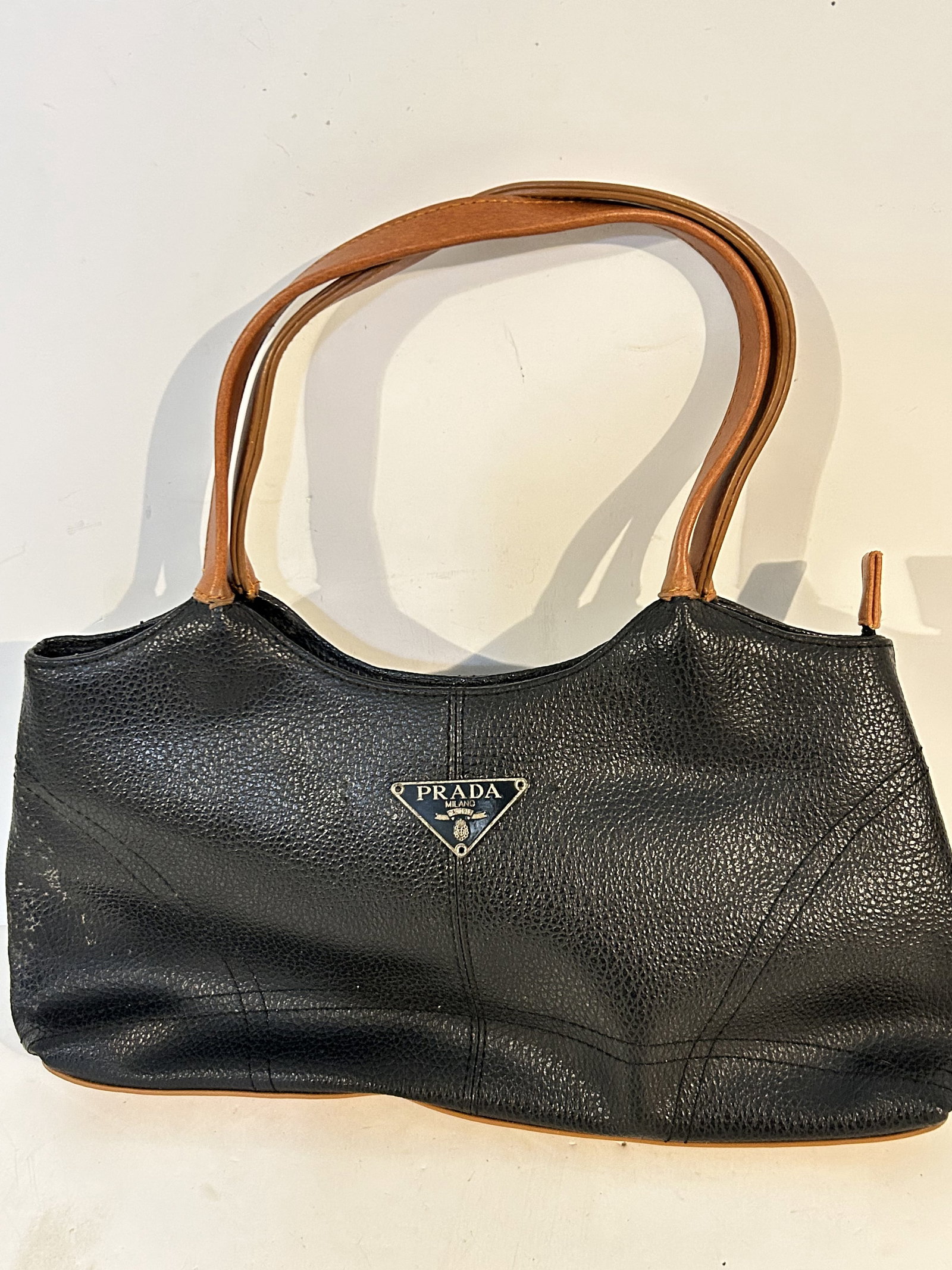 Auth Prada - Brown Black Leather Shoulder Bag Nice!!!! (1 of 6)
