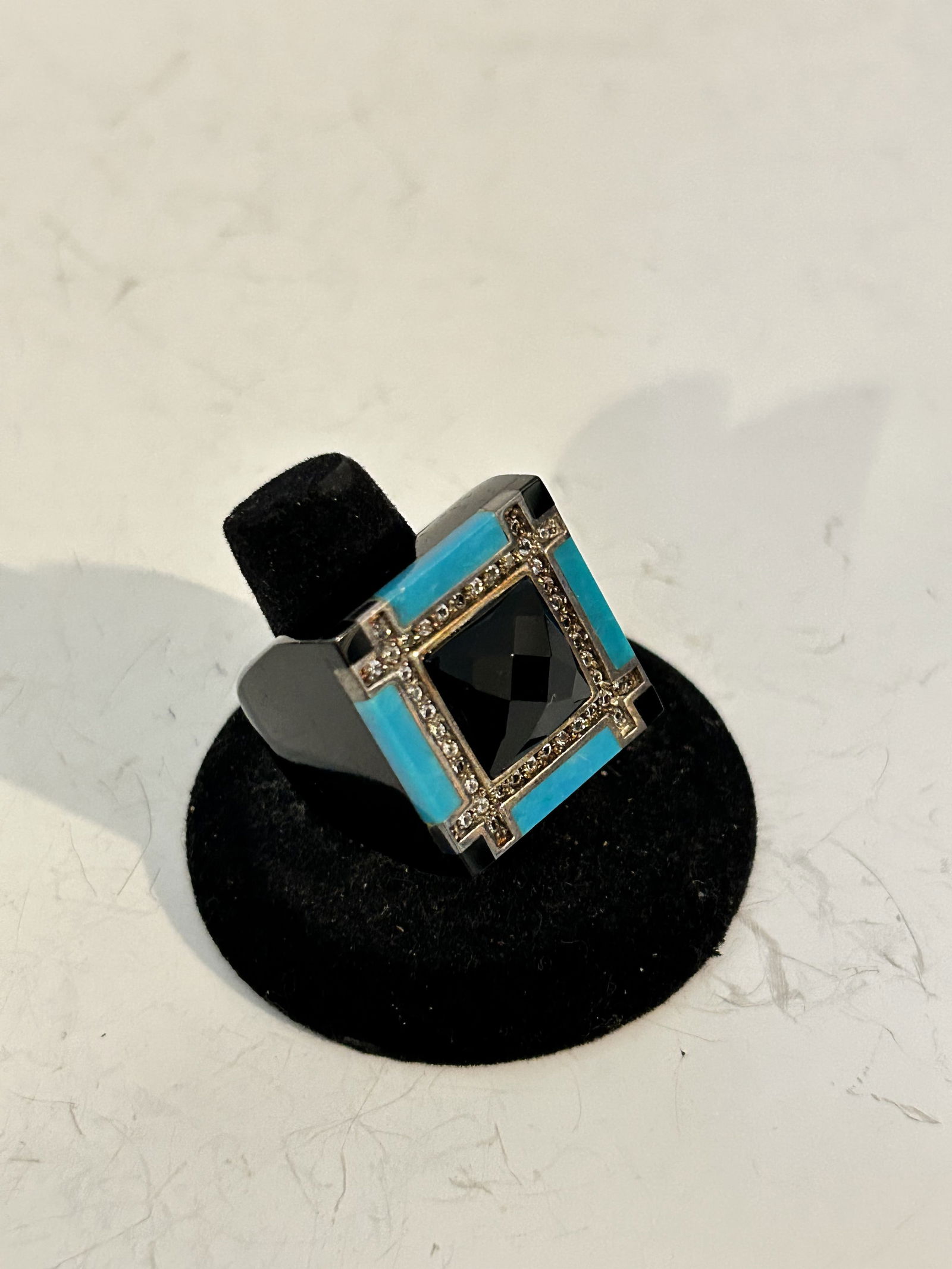 Vintage sterling silver onyx Turquoise ring sz 9 nice !!! (1 of 6)