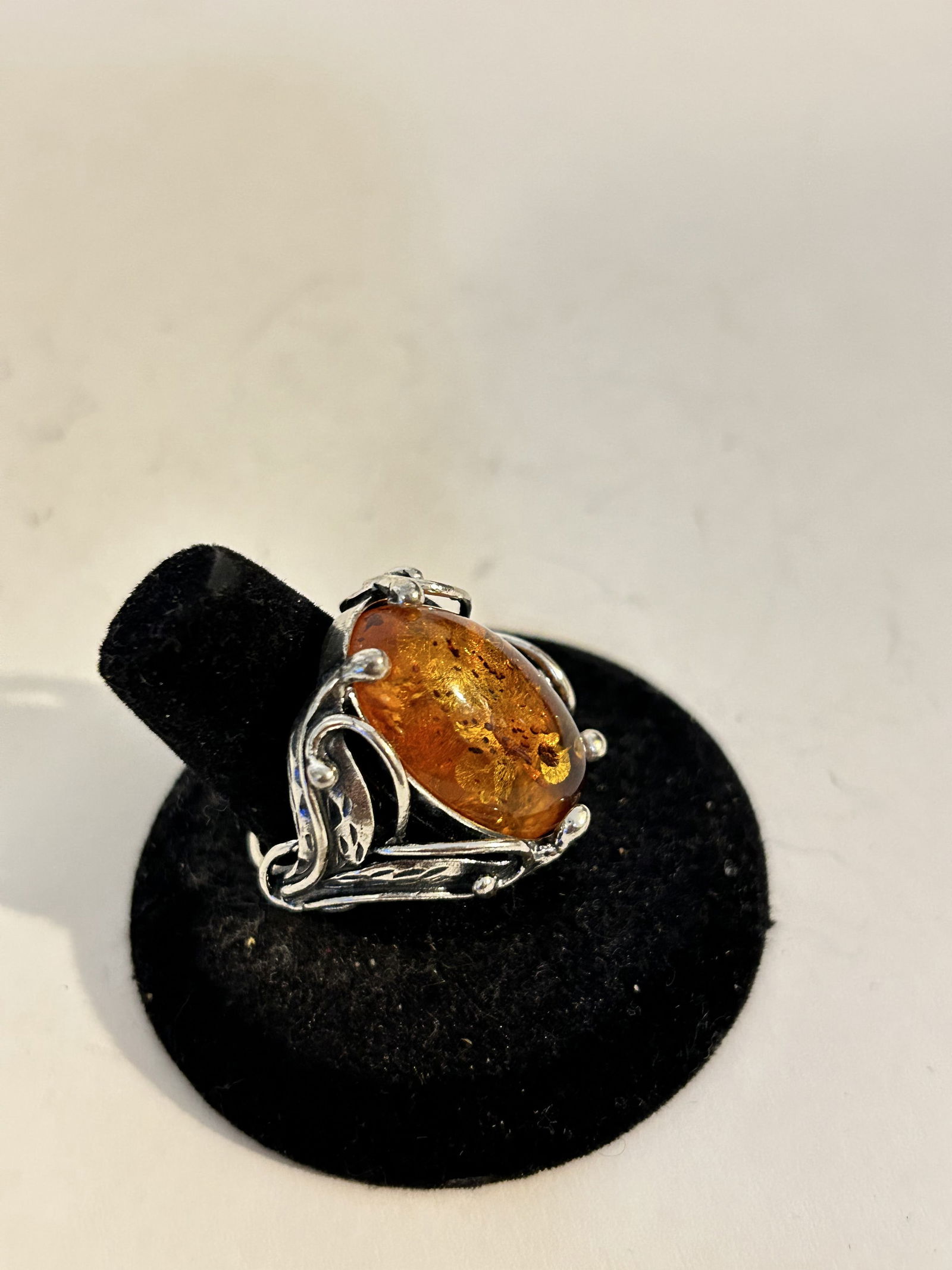 Vintage Sterling Silver Ring Amber WK Large Statement Size 8 (1 of 5)