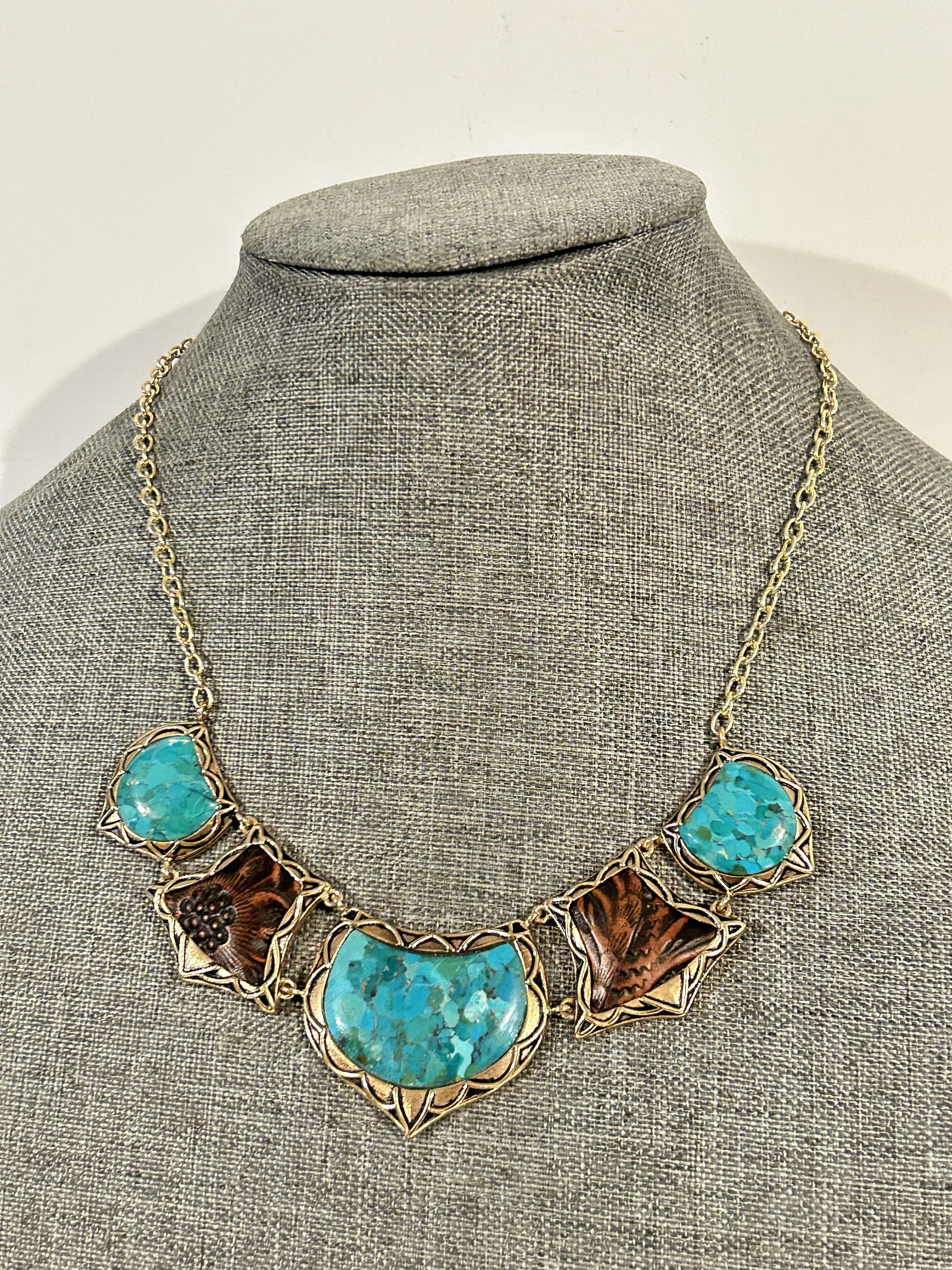 Vintage Studio BARSE Turquoise Beaded Leather Necklace 18" Signed (1 of 6)