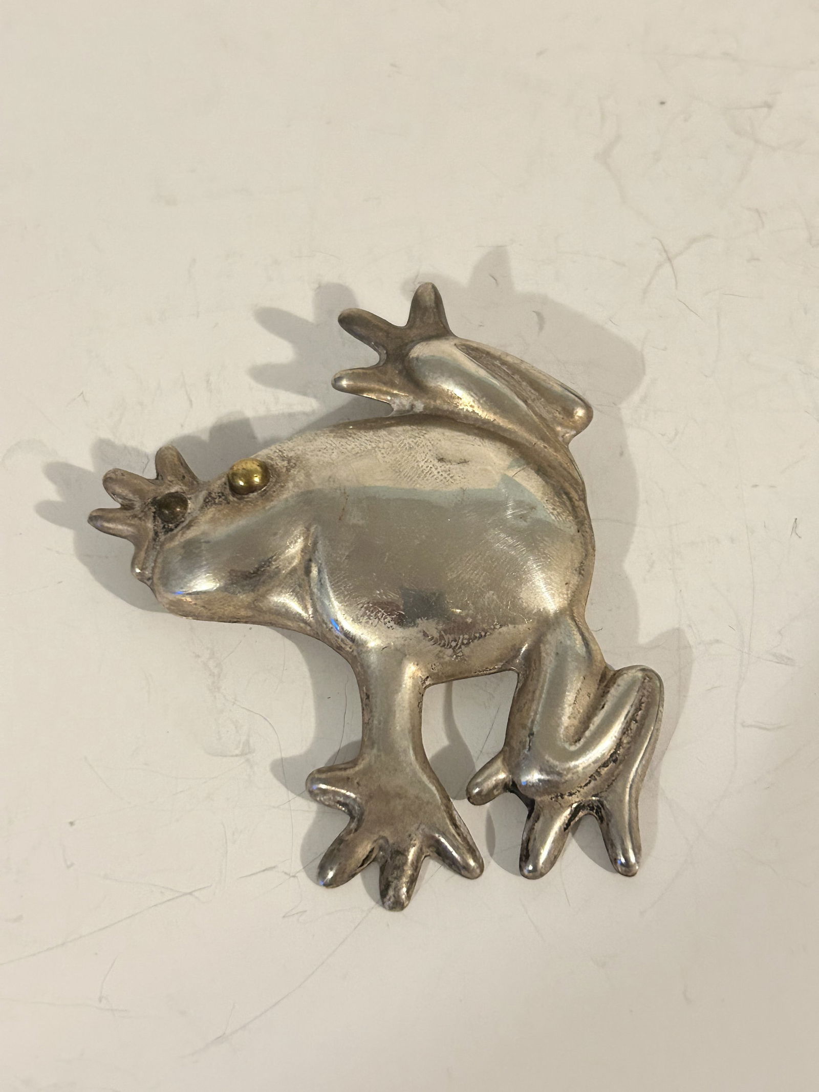 Vintage Sterling Silver frog Brooch signed Aton 14k eyes 3" (1 of 4)