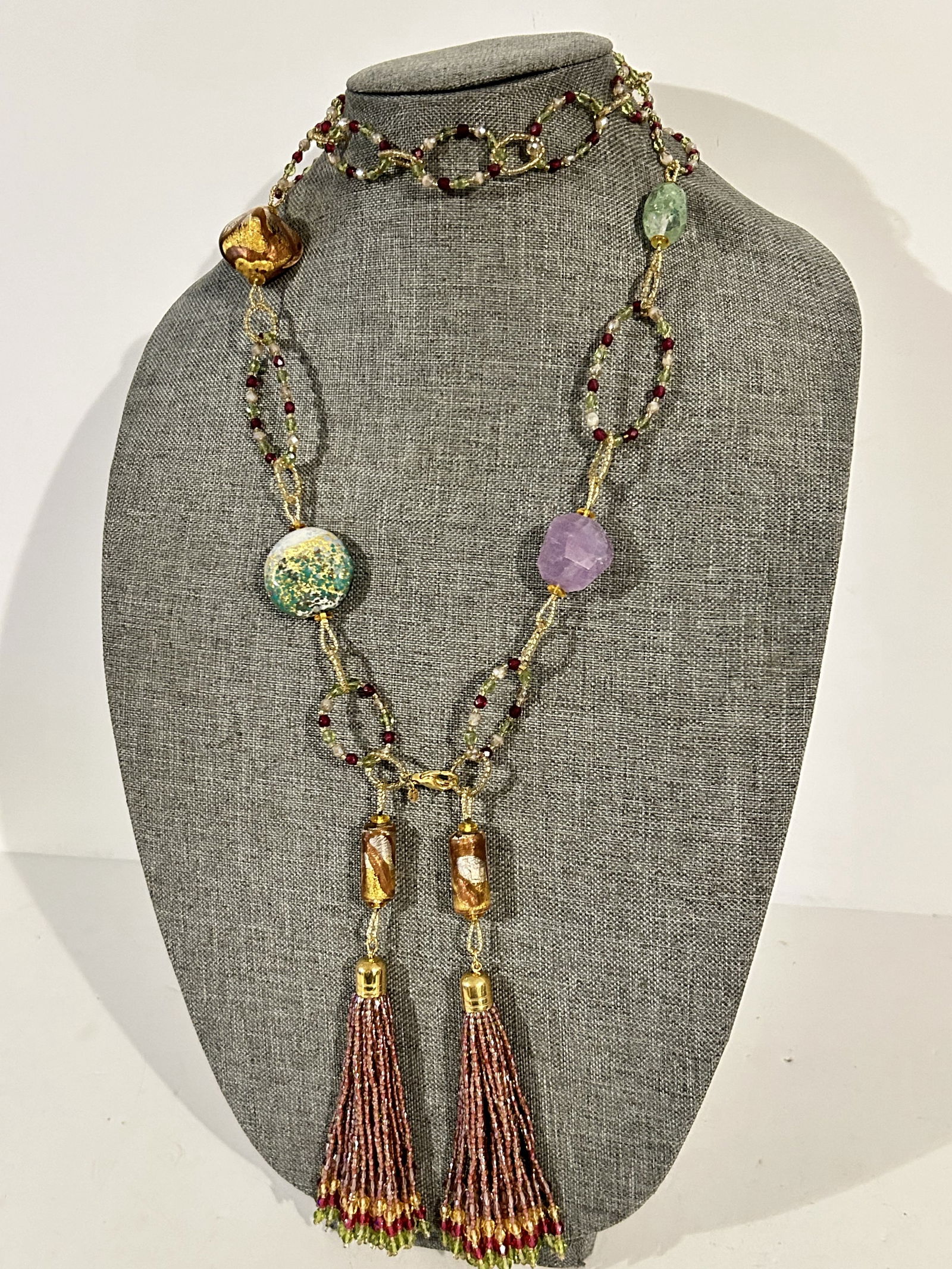 vintage Swarovski Crystal Murano glass tasle necklace italy 36" (1 of 5)