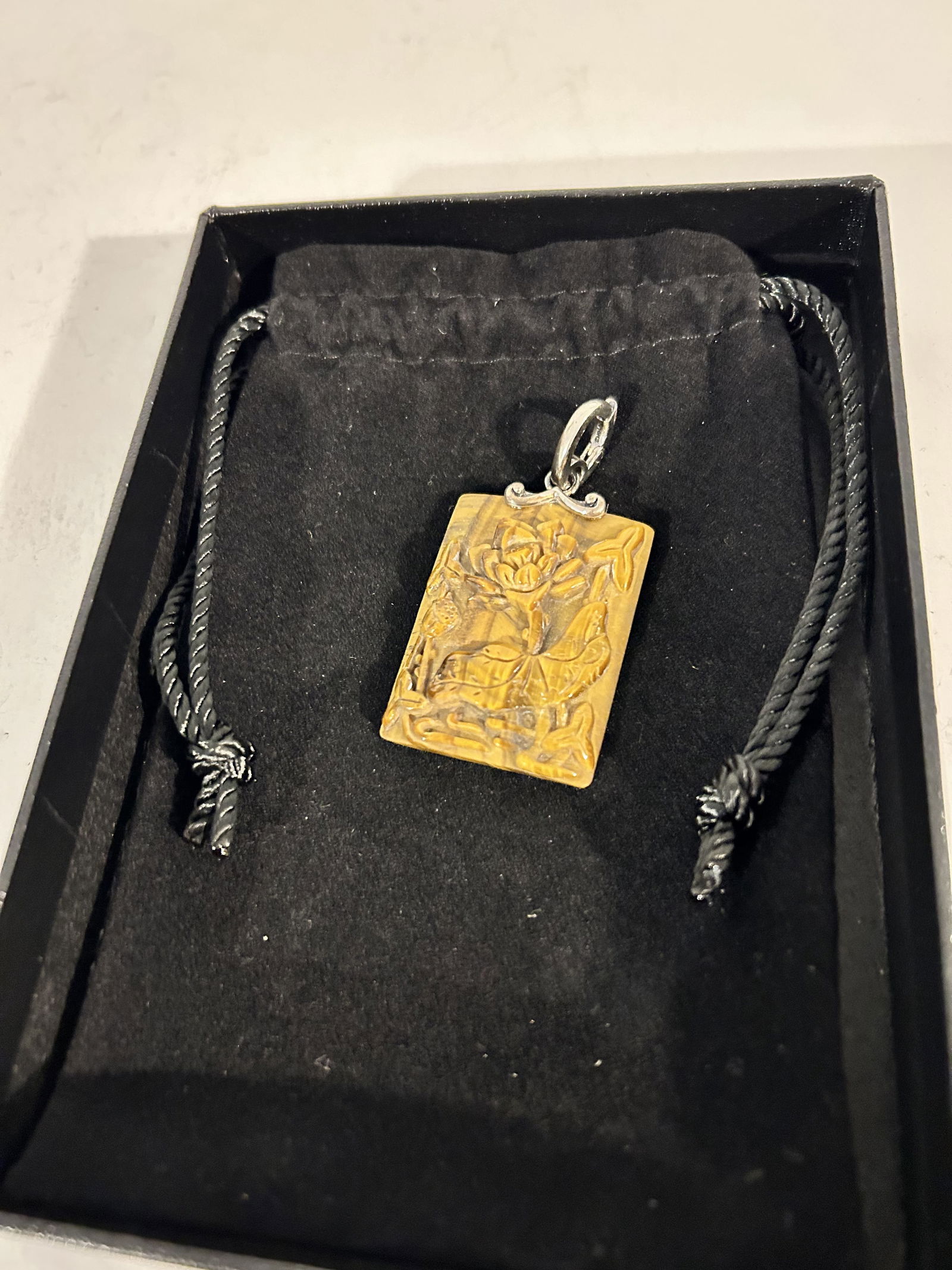 Vintage sterling silver Tigers eye flower floral Pendant 2 1/2" (1 of 6)