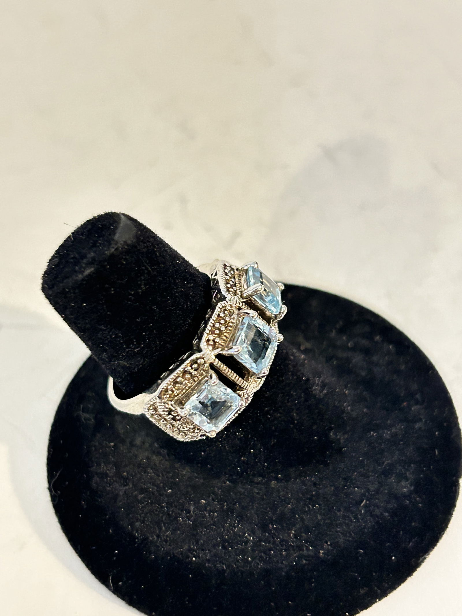 Vintage Sterling Silver Aqua gemstone Ring sz 7 (1 of 5)