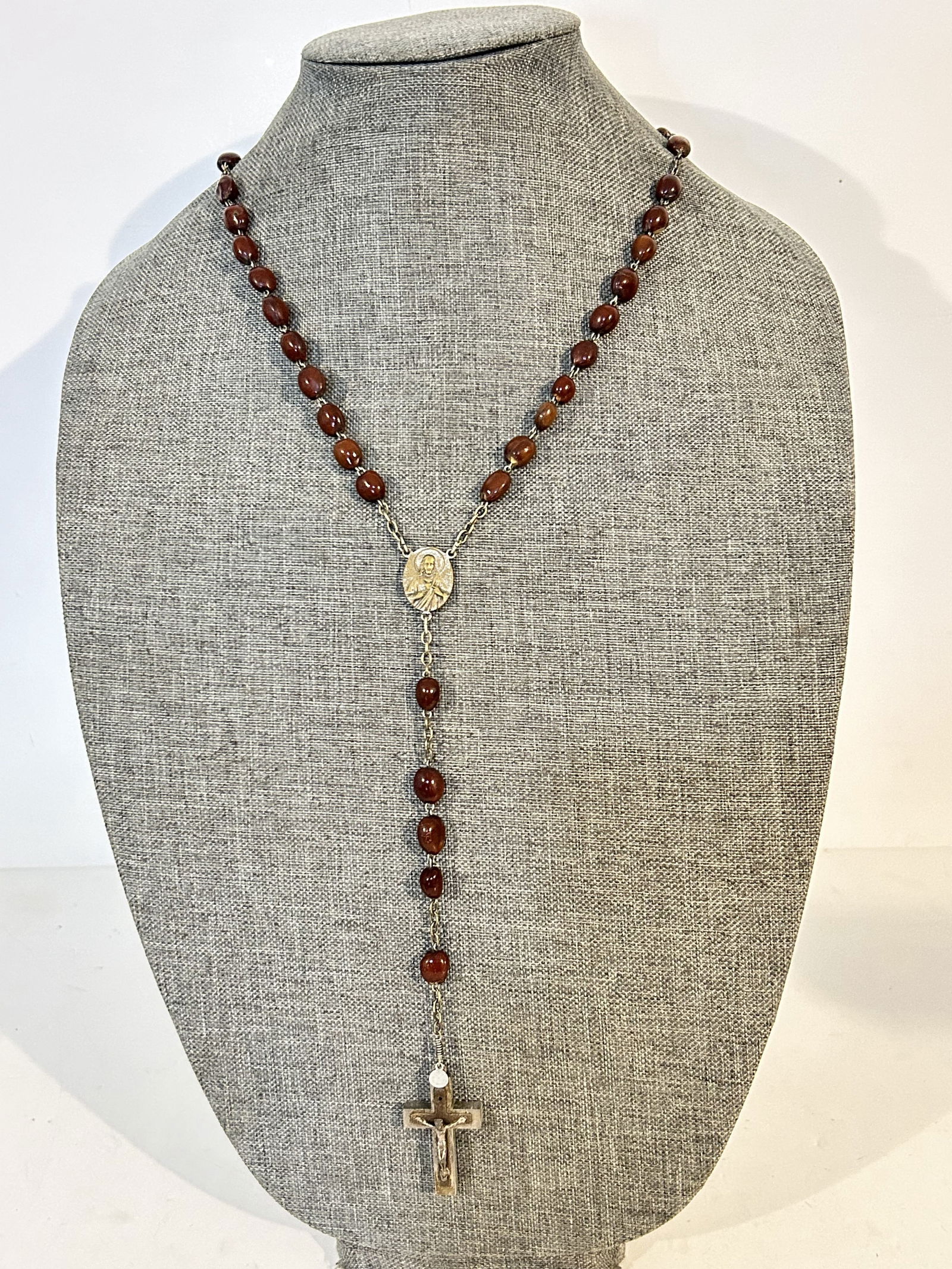 Antique VTG Classic Beaded Cross Rosary Prayer Guide Necklace with pouch (1 of 7)