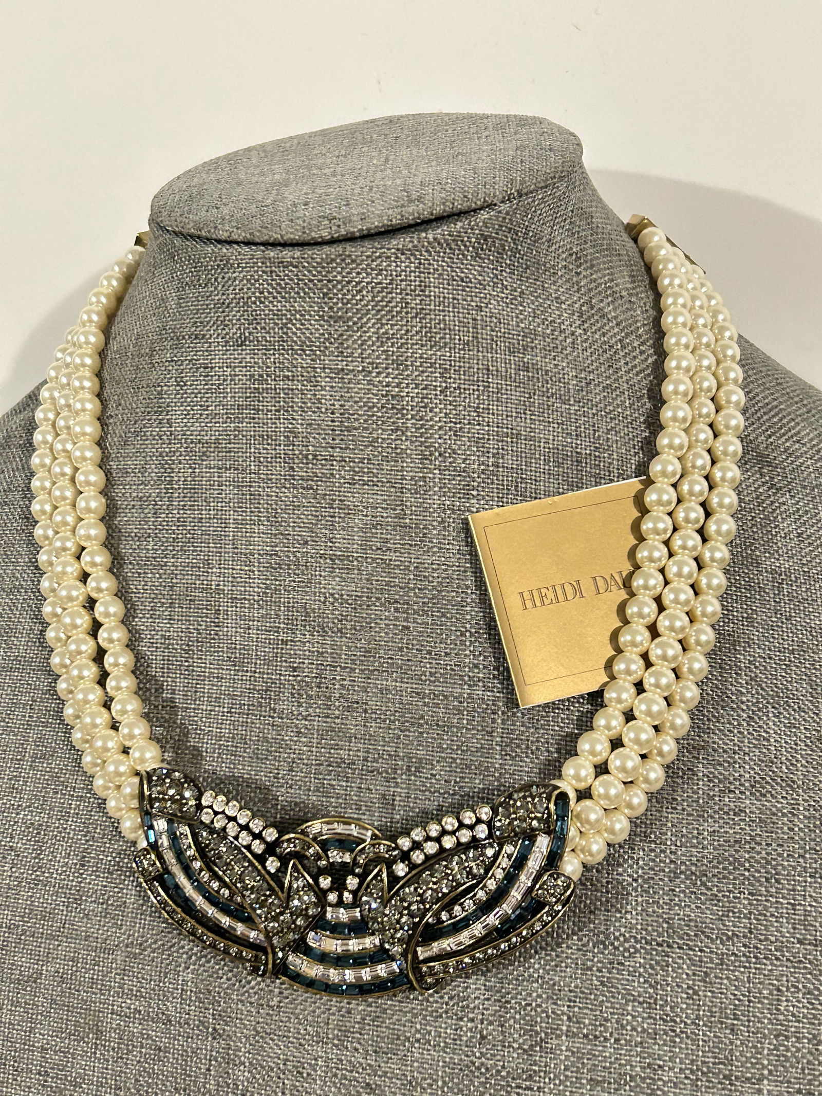 Vintage Heidi Daus Pearl & Swarovski Crystals Adjustable Necklace 17" New (1 of 6)