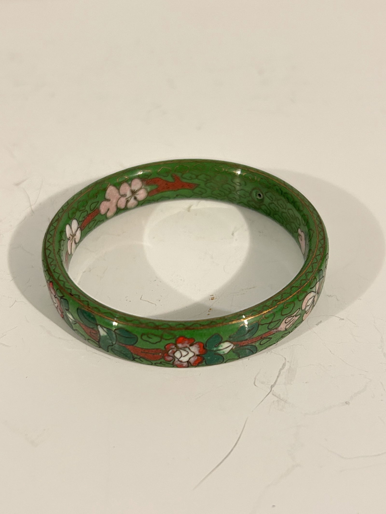 Vintage Enamel Cloisonné Asian Style Blue Green Pink Flowers Bangle Bracelet 7" (1 of 5)
