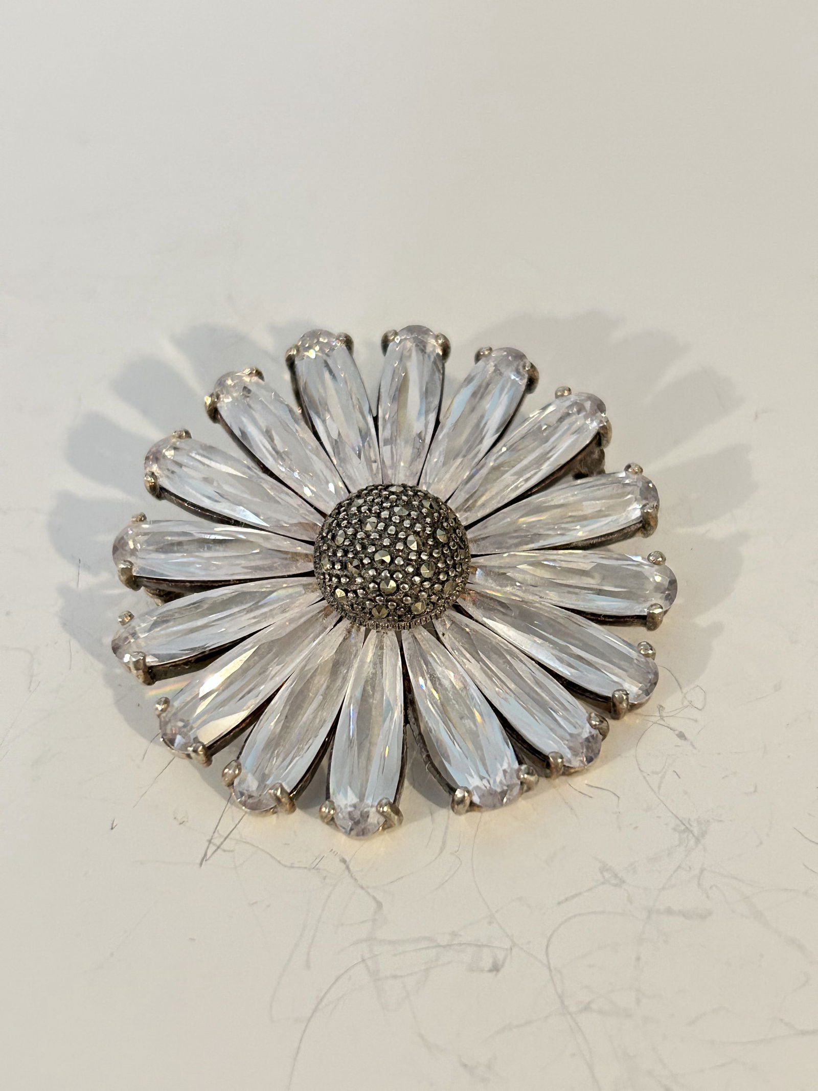 Vintage Sterling Silver crystal marcasite 2 1/4" Brooch (1 of 7)