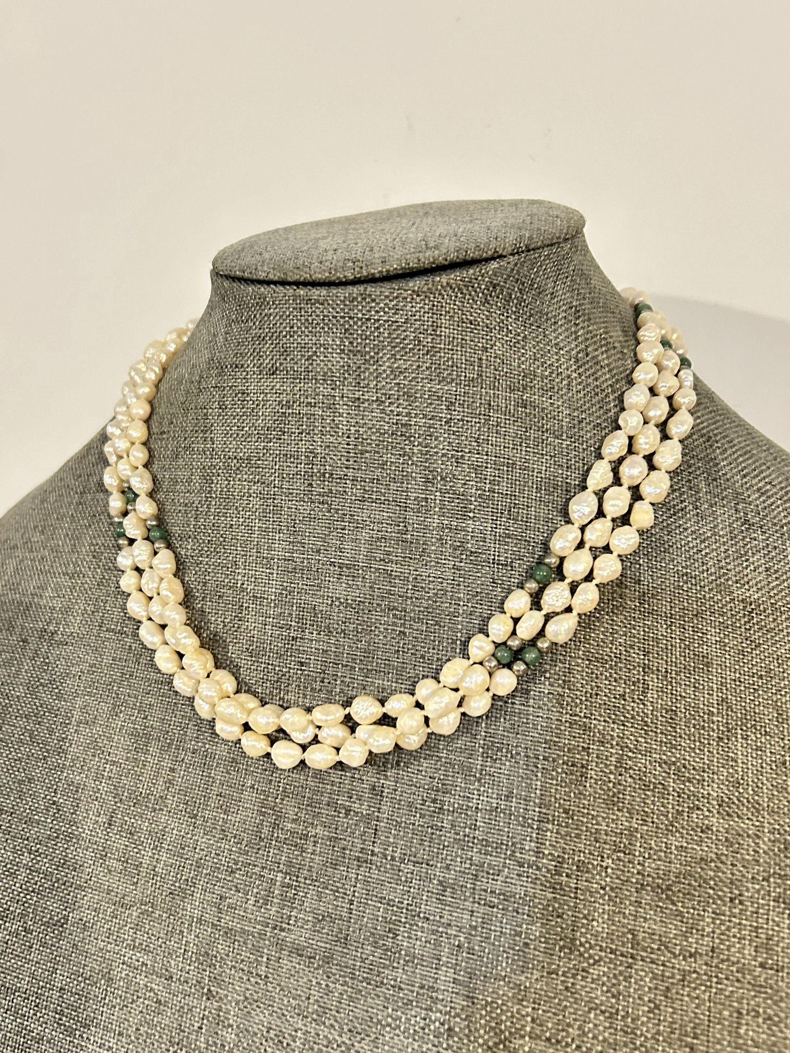 Vintage Old white pearl triple strand Beaded Necklace 16" (1 of 4)