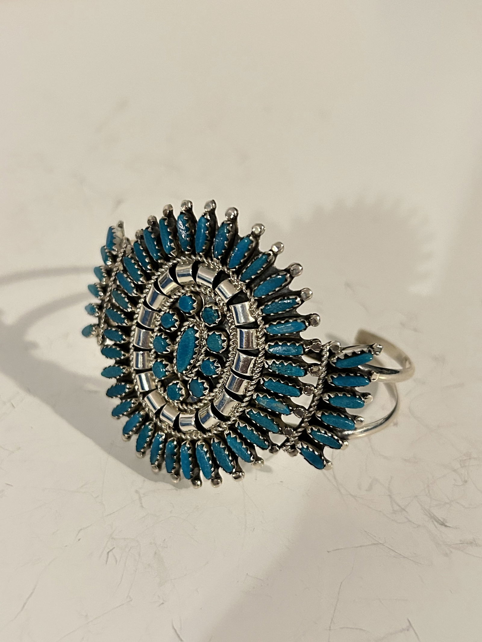 Native American Sterling Silver Navajo Handmade Turquoise Cluster Cuff Bracelet 8" (1 of 6)