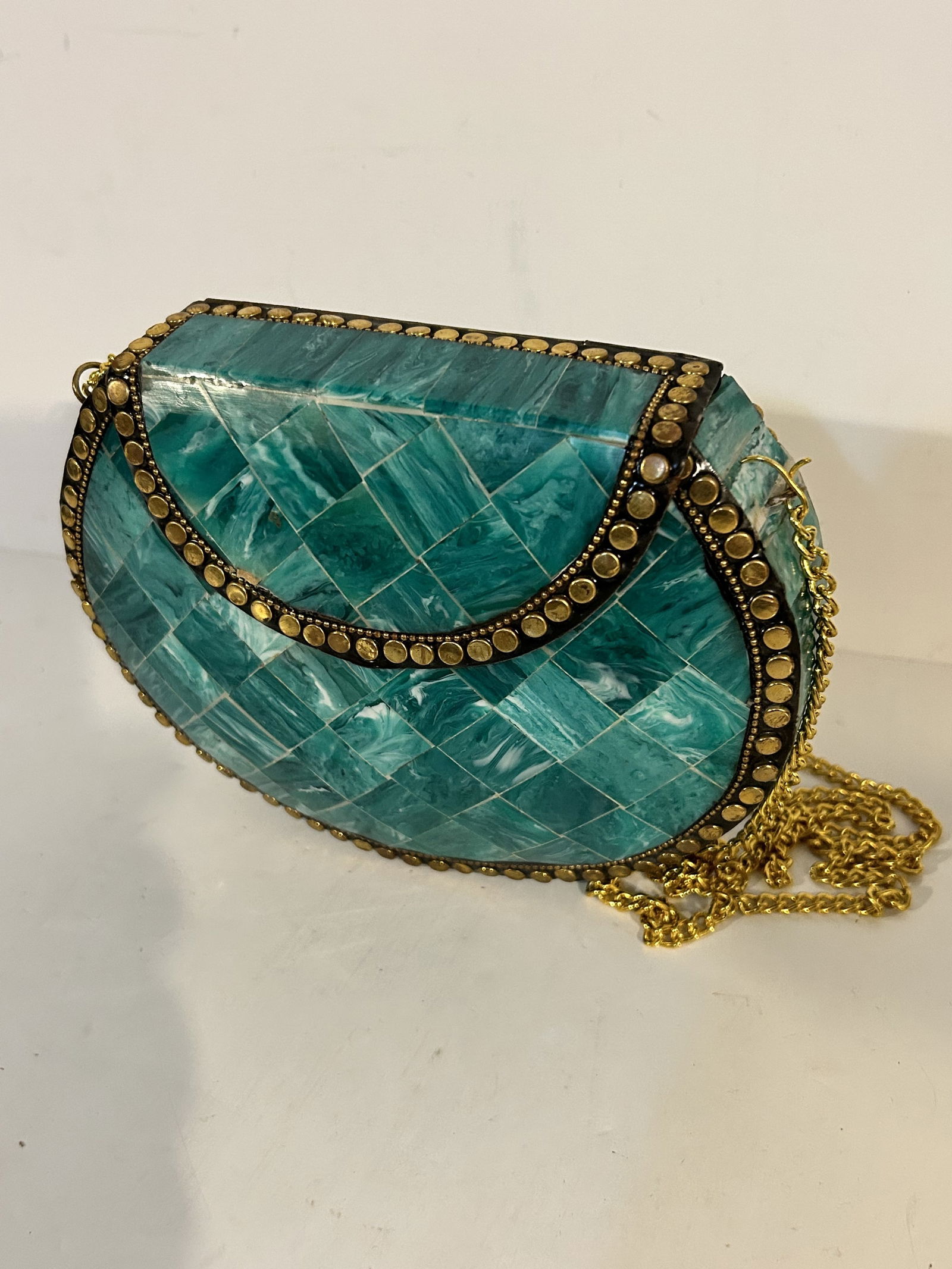 Vintage old green Mosaic Purse Pocket Book (1 of 4)