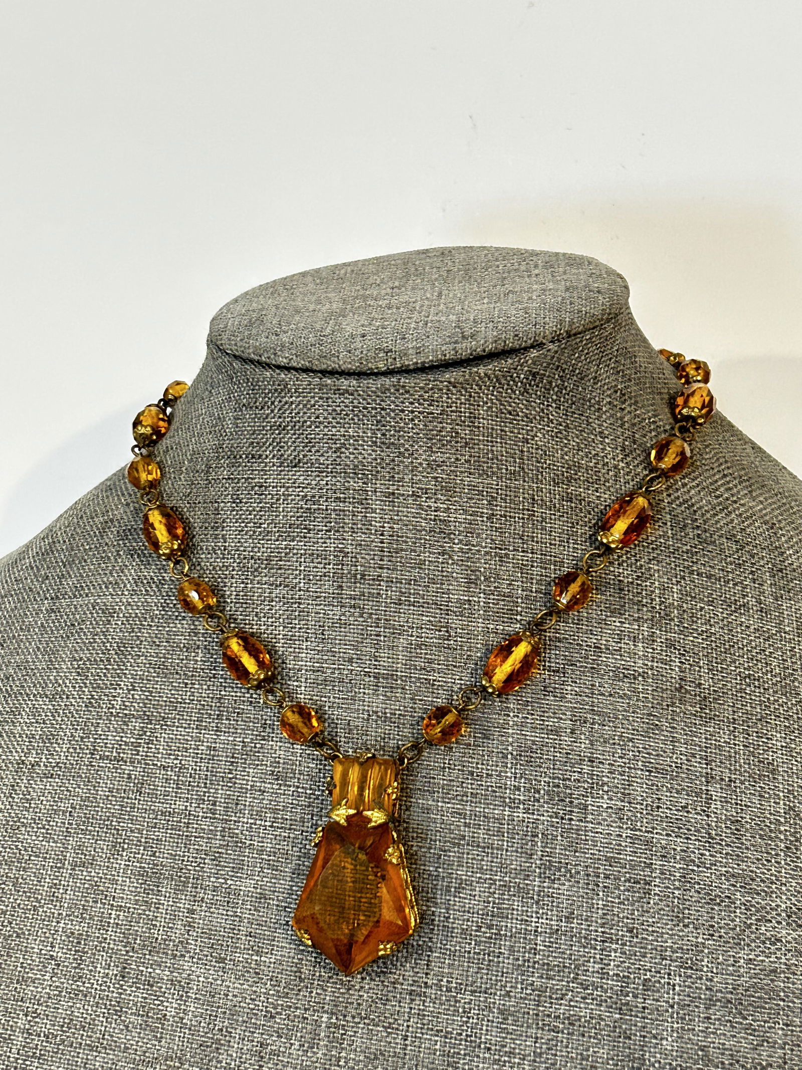 Vintage 1800s brass rhinestone Necklace 14" (1 of 6)