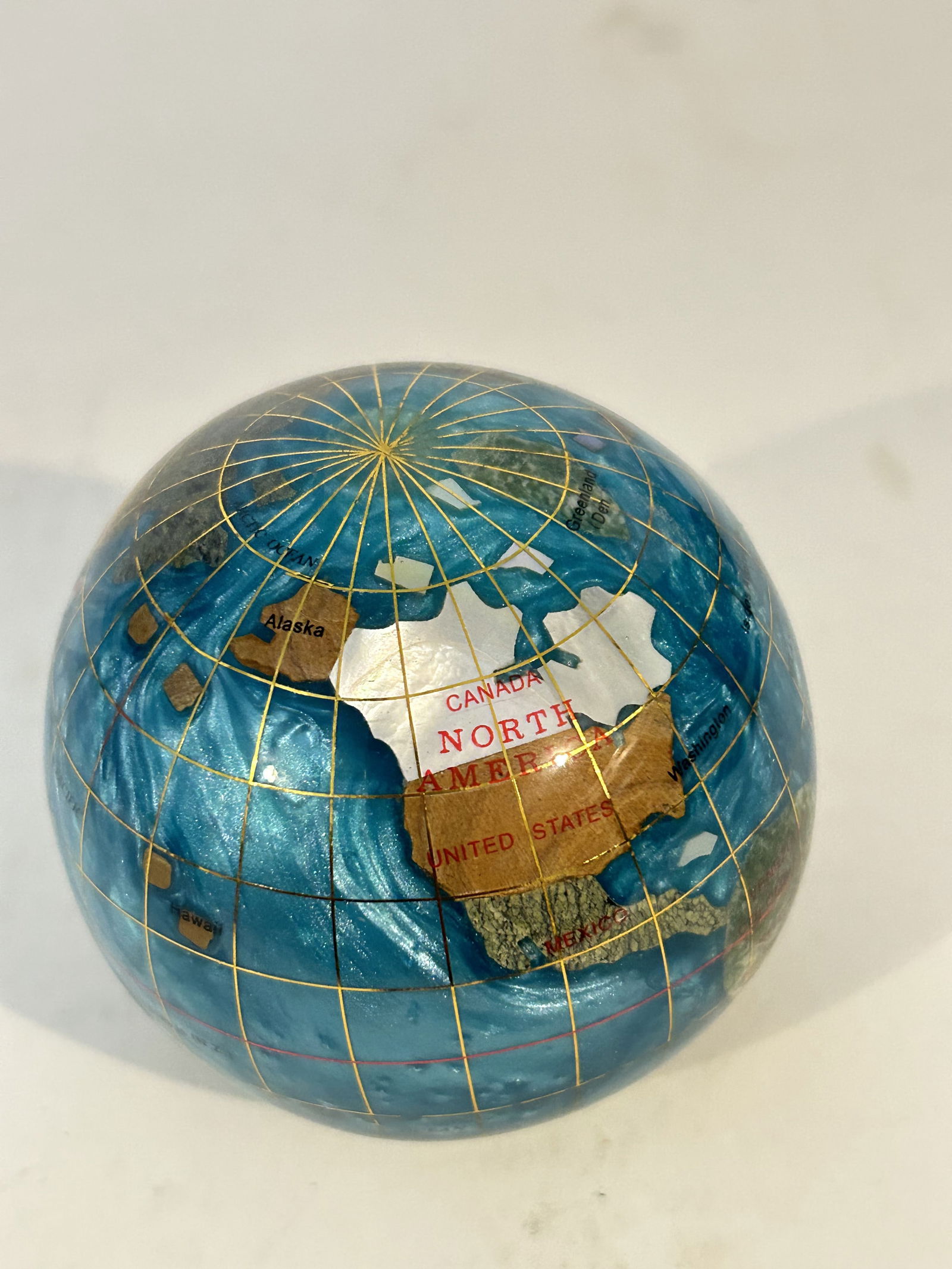 Vintage Alexander Kalifano Blue Globe Paperweight Opalite Gem Inlaid Stone World Map (1 of 8)