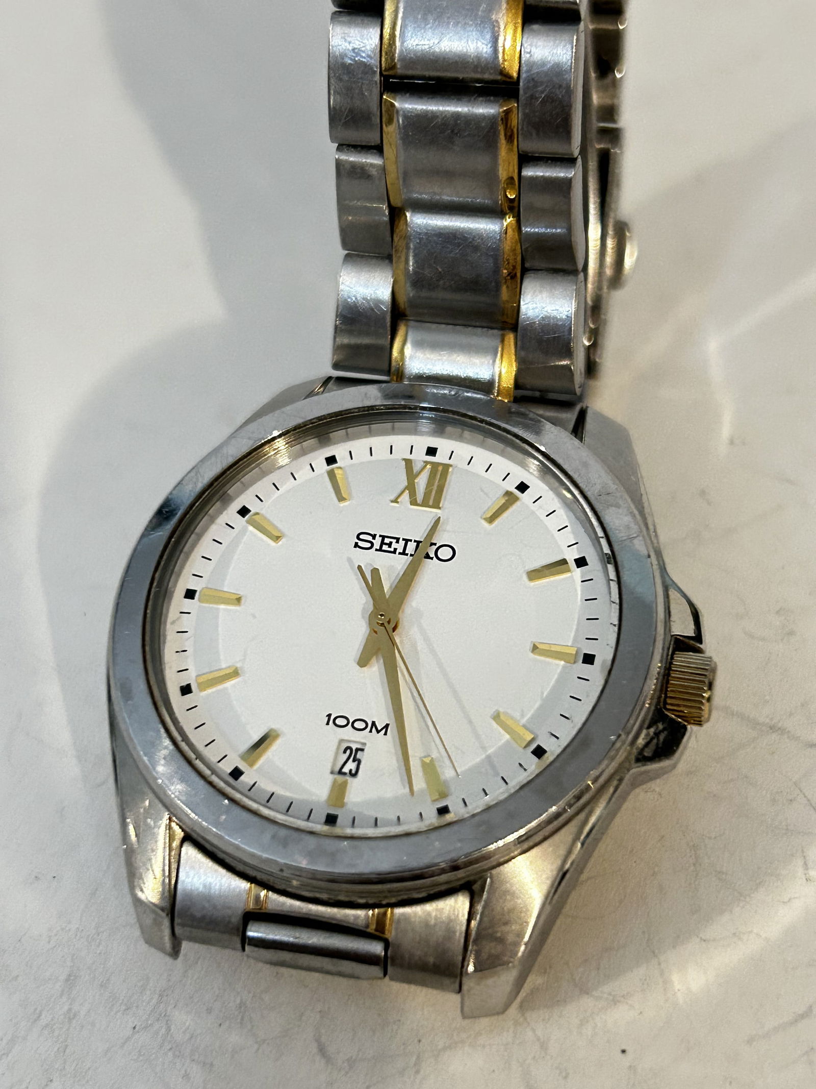 Vintage Mens seiko 100m date cream dial stainless steel wrist watch 7n42 works great!!! (1 of 4)